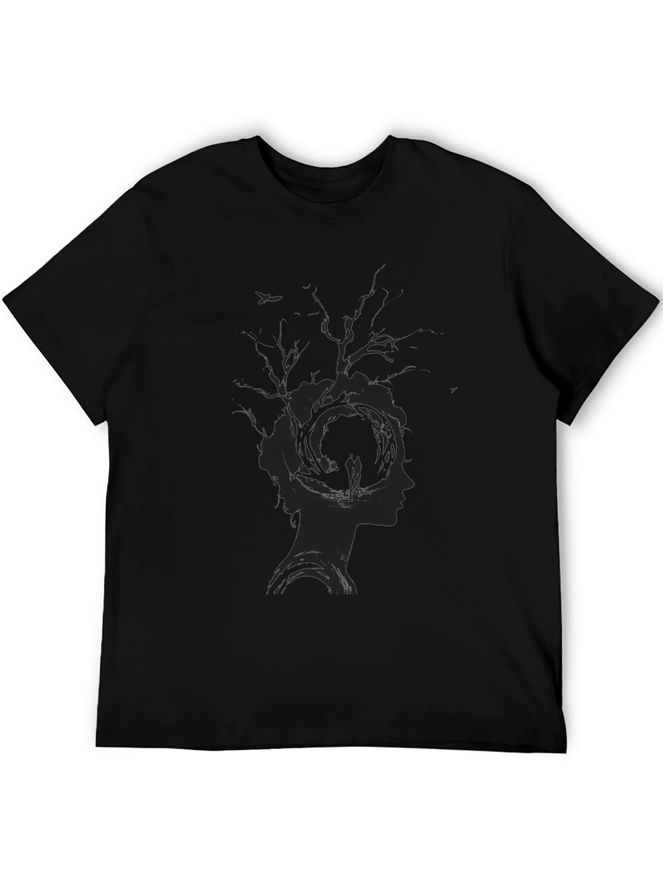 Unique Tree Silhouette Graphic Print Black T-Shirt