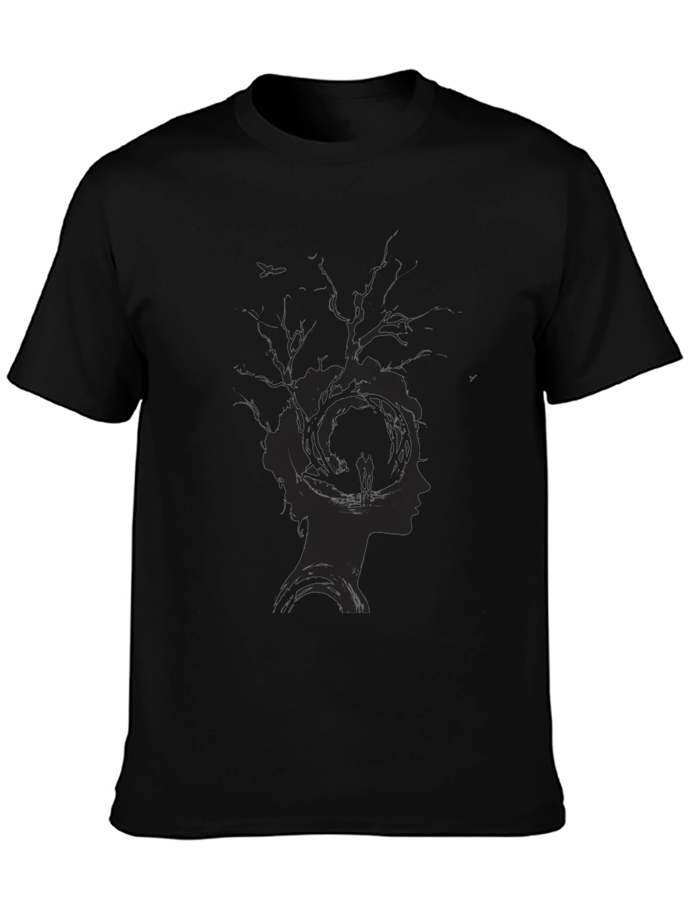 Unique Tree Silhouette Graphic Print Black T-Shirt