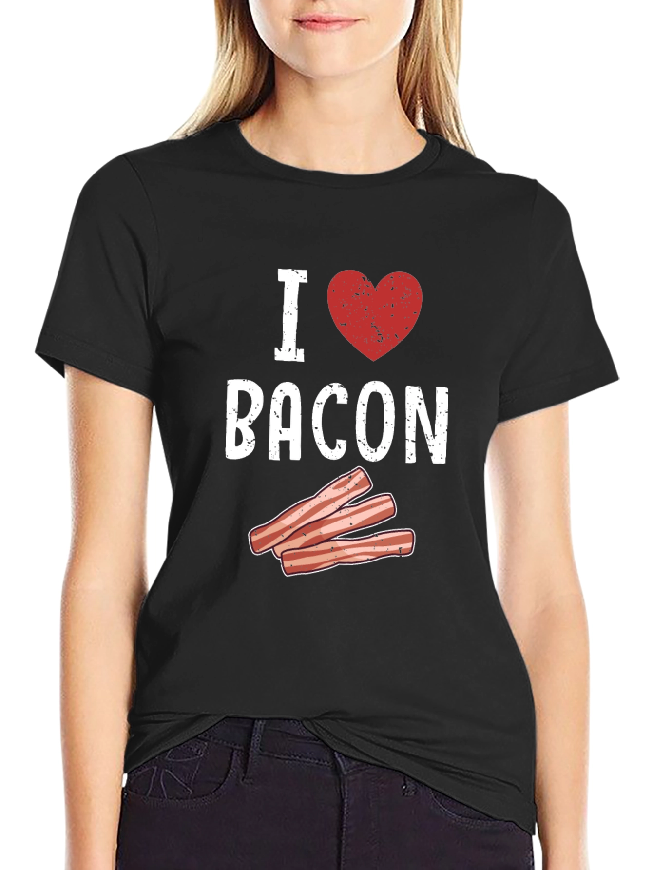 I Heart Bacon Graphic T-Shirt - Black