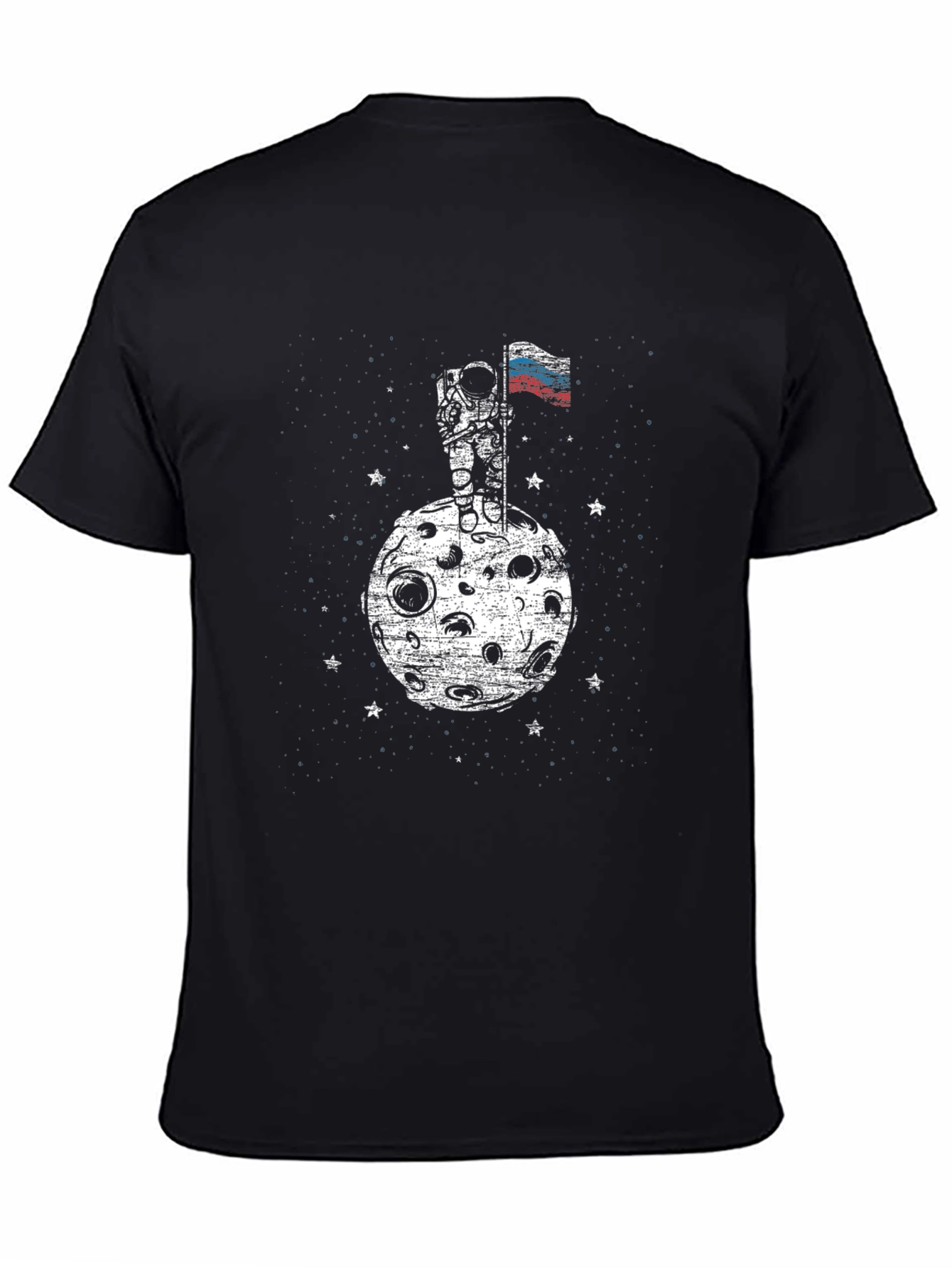 Astronaut Russian Flag Moon Black T-Shirt