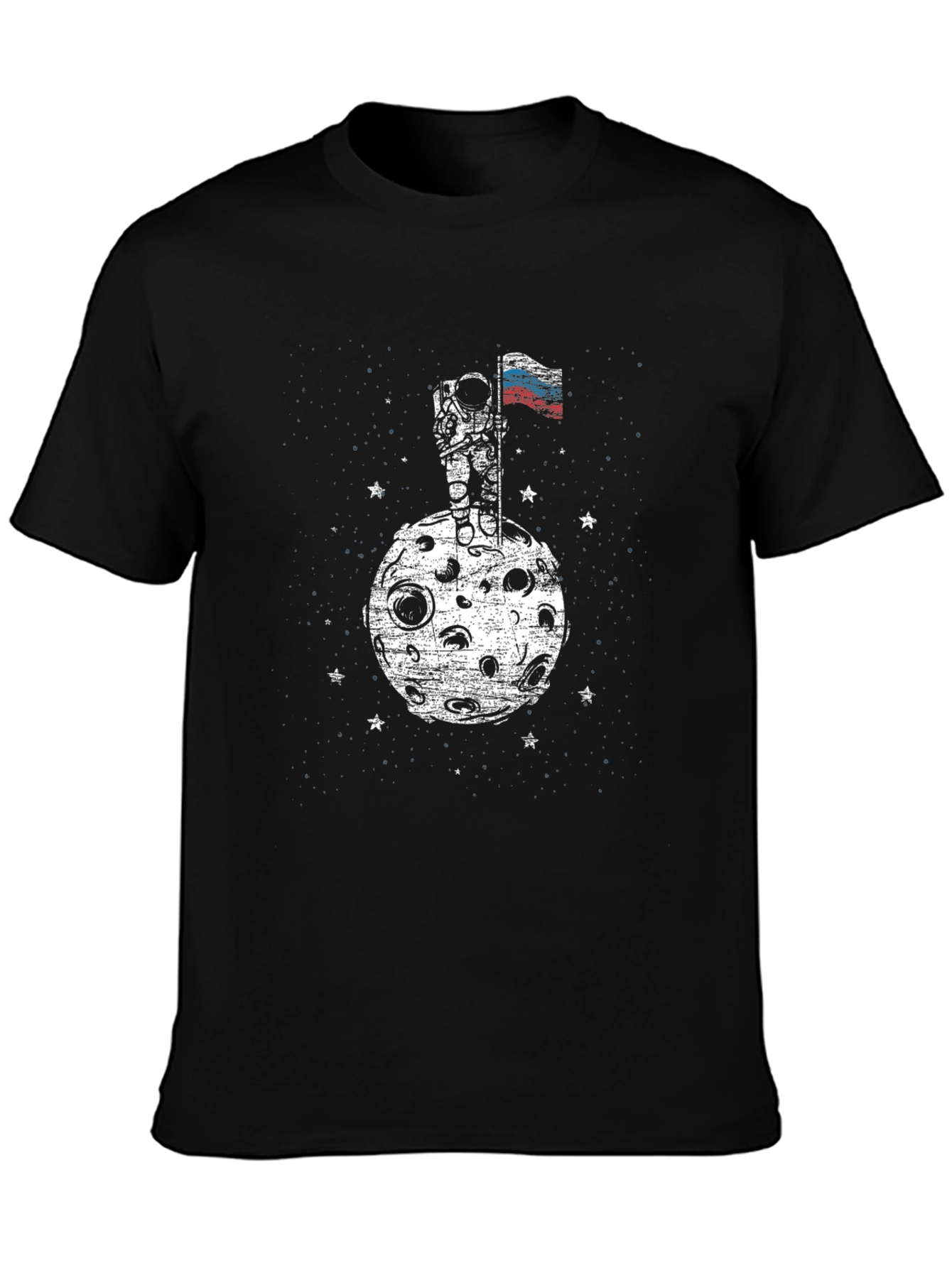Astronaut Russian Flag Moon Black T-Shirt