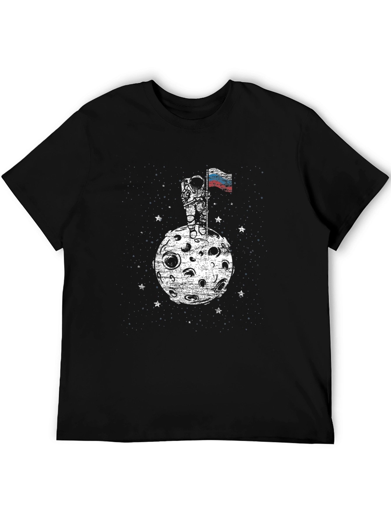 Astronaut Russian Flag Moon Black T-Shirt