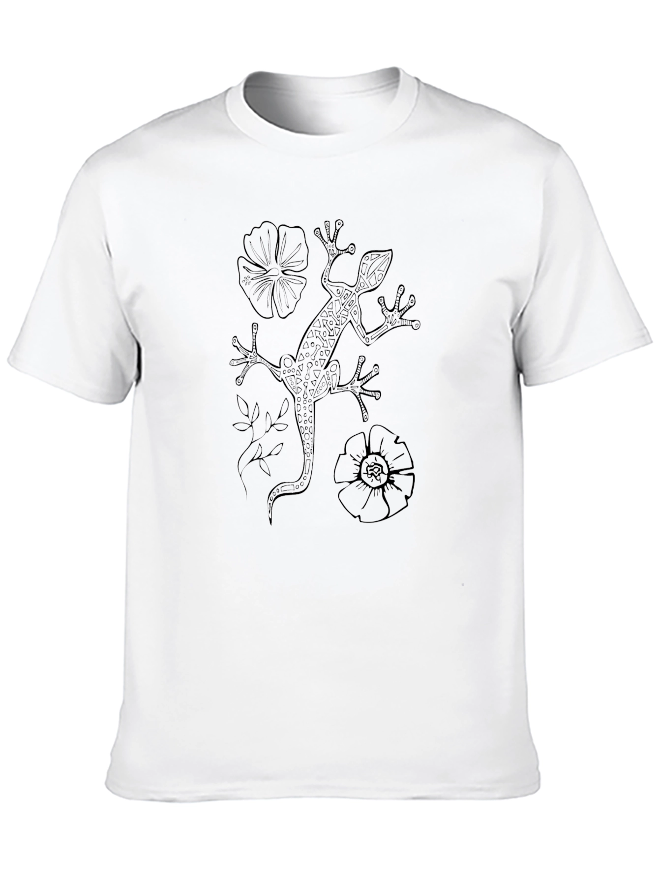 Black Gecko & Flowers Print T-Shirt