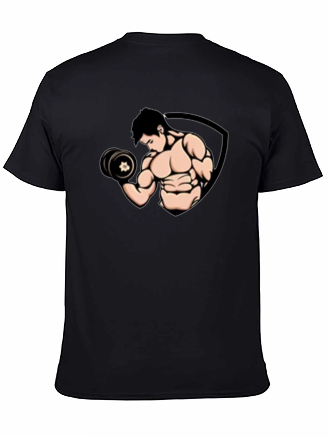 Black Graphic T-Shirt - Muscled Man Lifting Weights