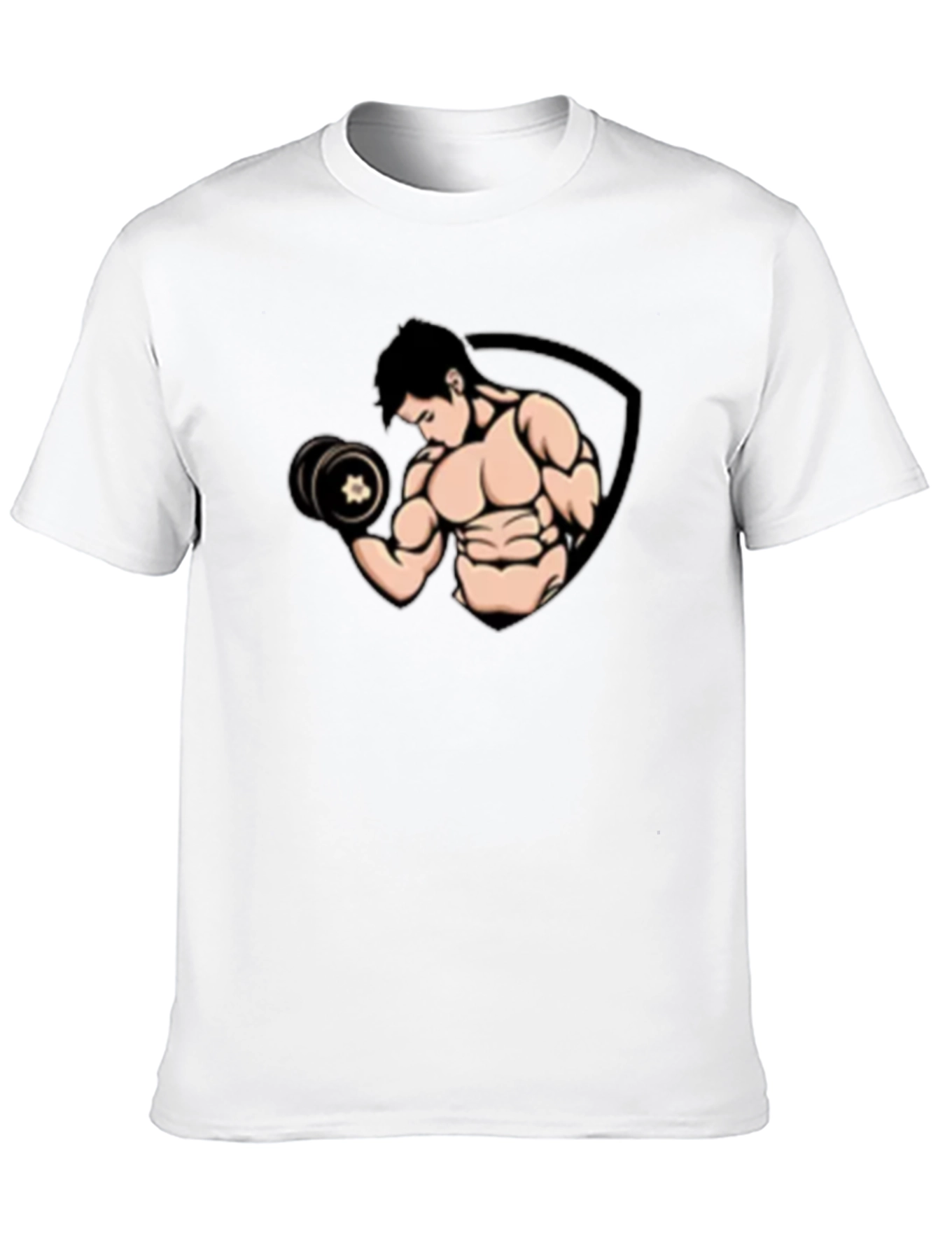Black Graphic T-Shirt - Muscled Man Lifting Weights
