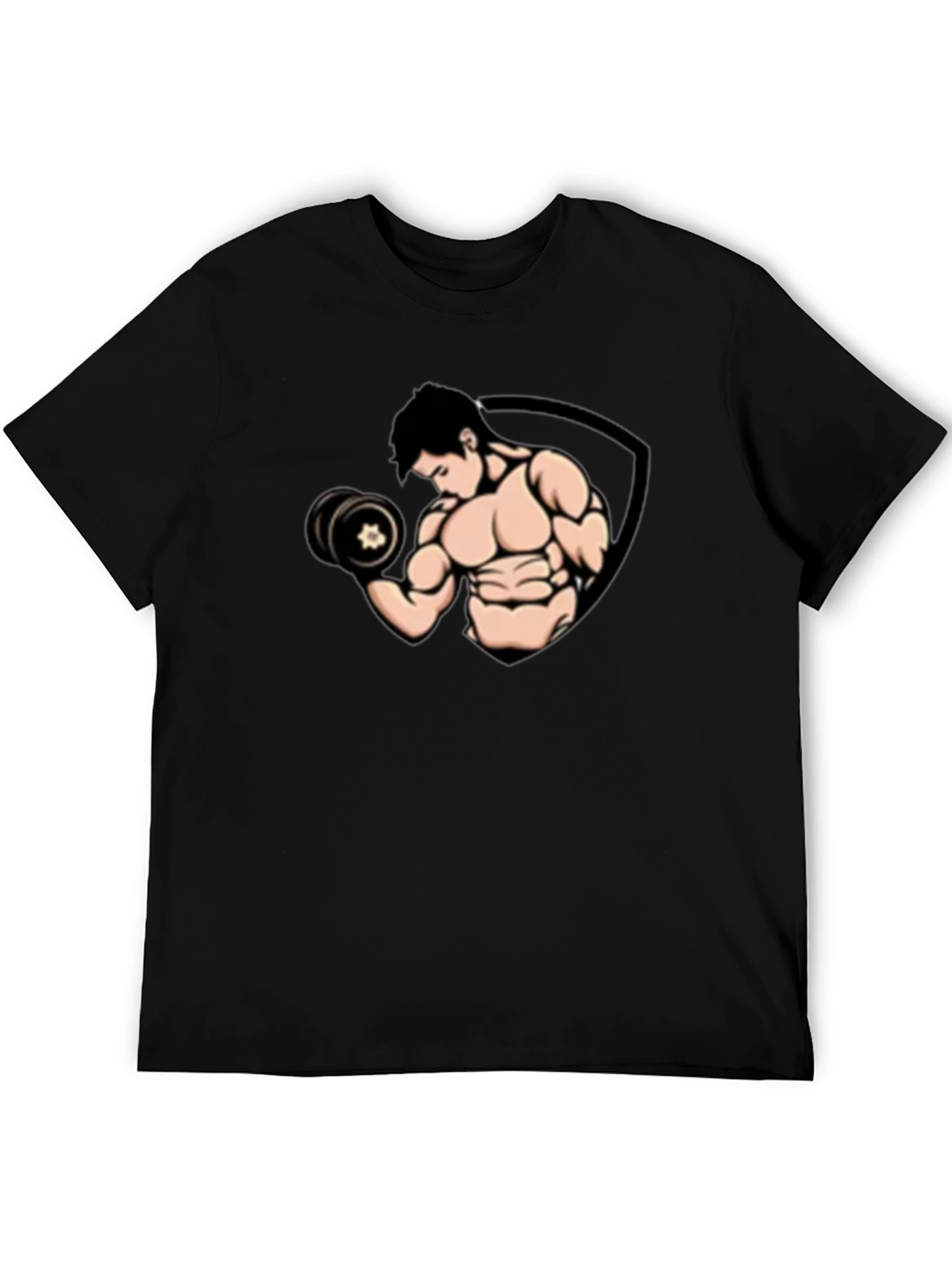 Black Graphic T-Shirt - Muscled Man Lifting Weights
