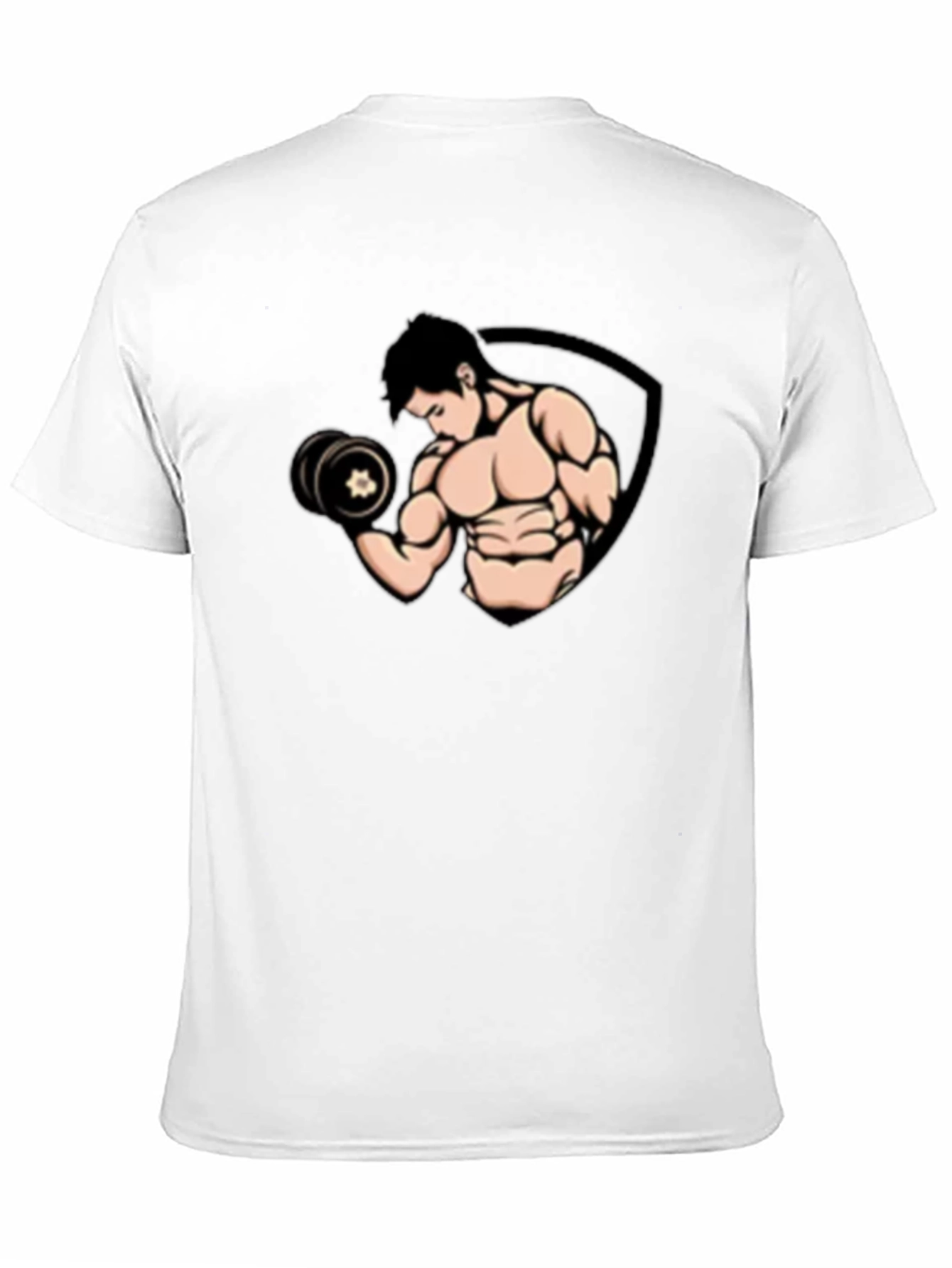 Black Graphic T-Shirt - Muscled Man Lifting Weights