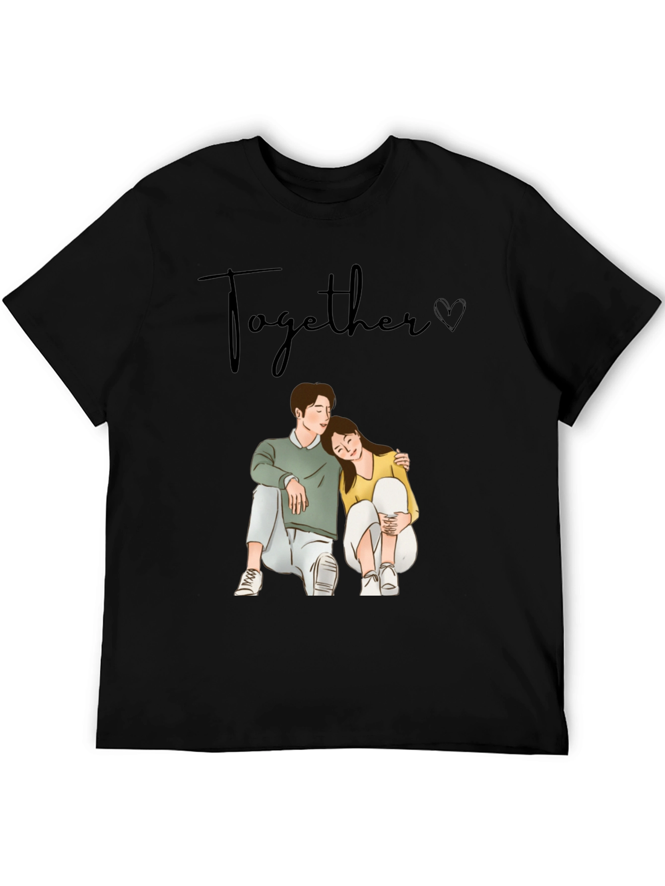 Couple Graphic Tee: Together Cartoon Print