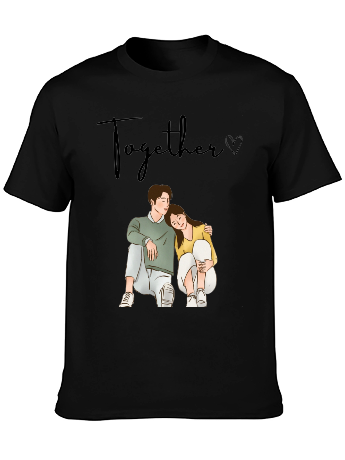 Couple Graphic Tee: Together Cartoon Print