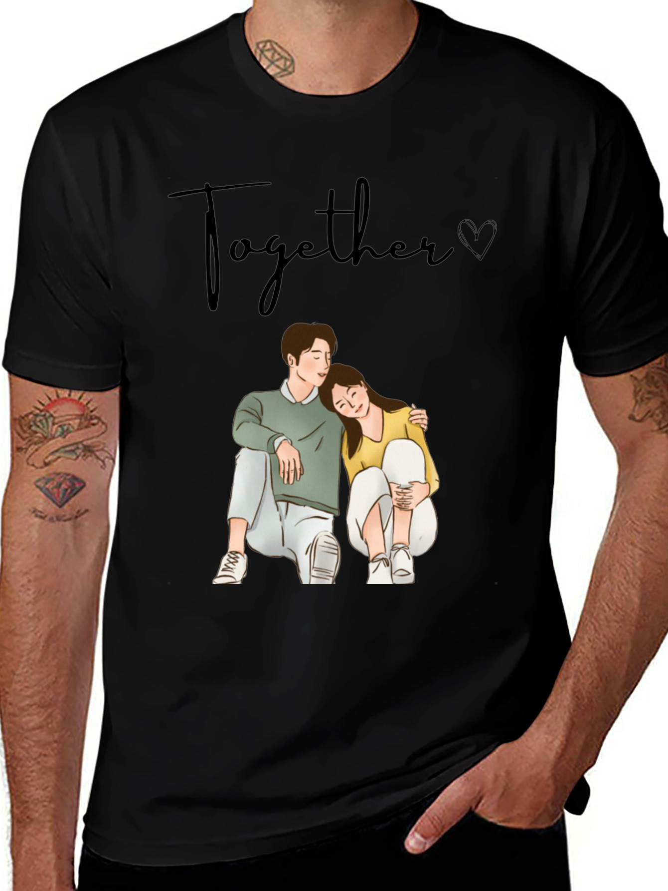 Couple Graphic Tee: Together Cartoon Print