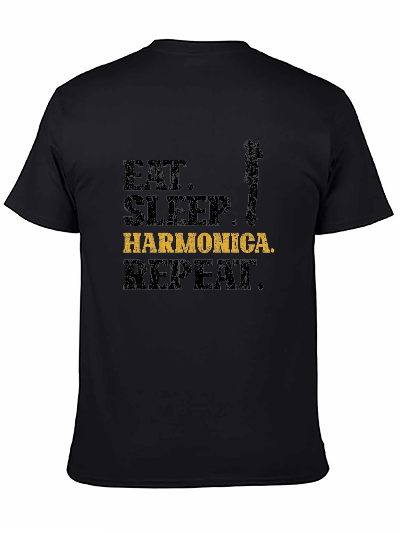 Eat Sleep Harmonica Repeat Black T-Shirt