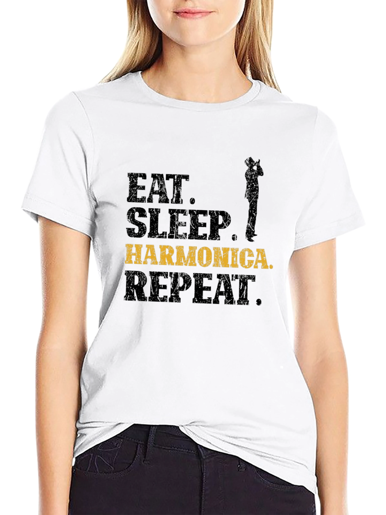 Eat Sleep Harmonica Repeat Black T-Shirt