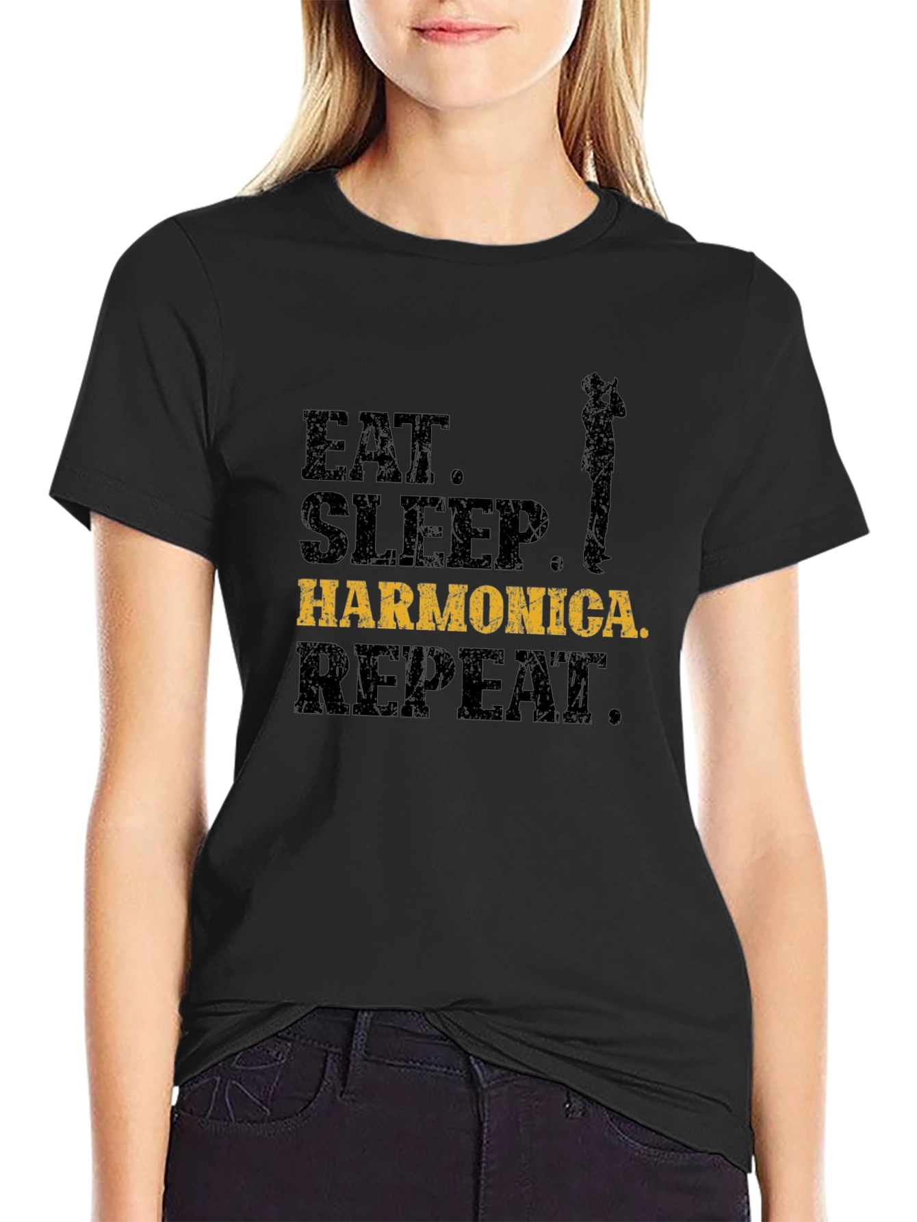 Eat Sleep Harmonica Repeat Black T-Shirt