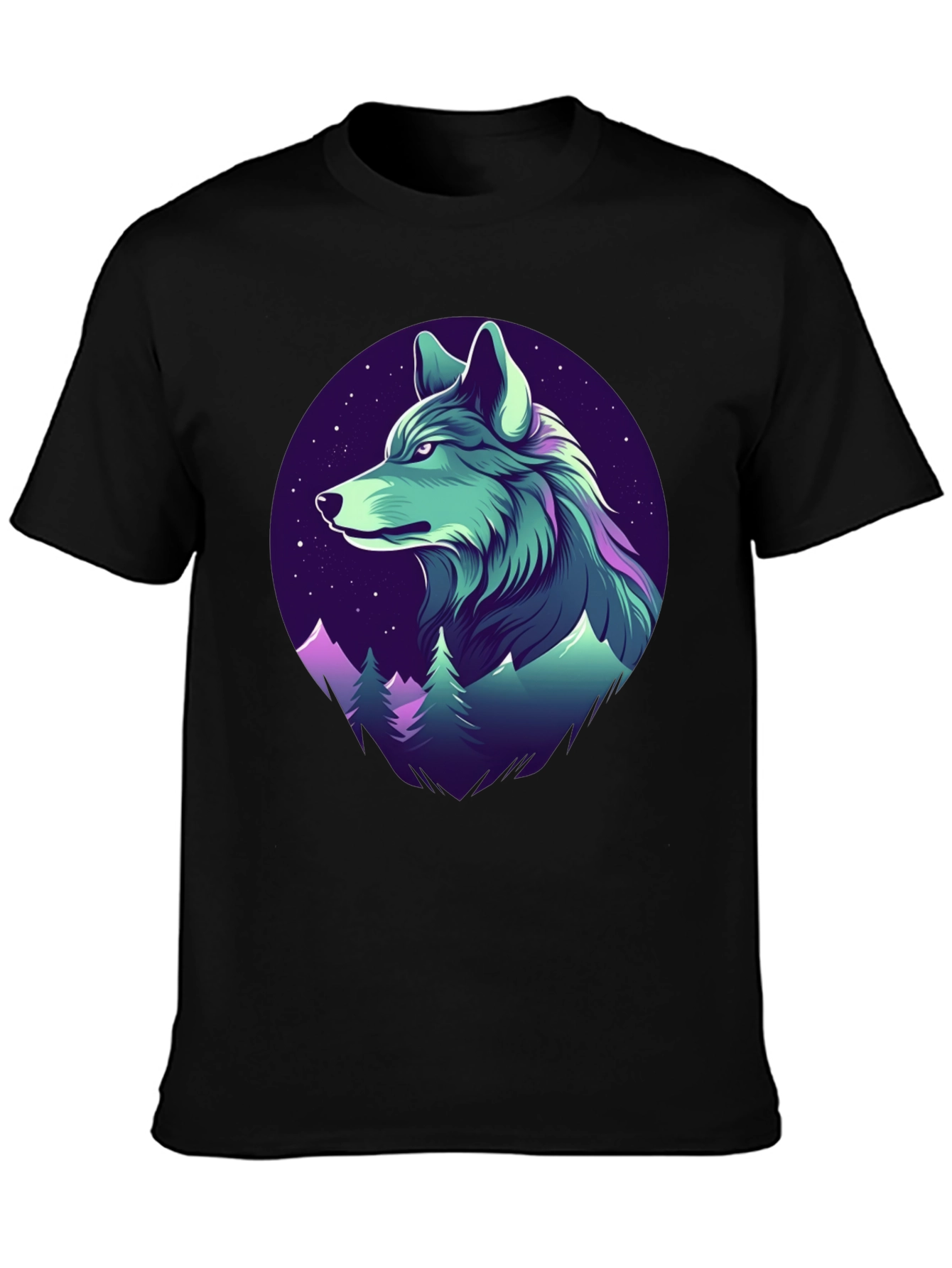 Wolf Mountain Graphic Tee - Black Crew Neck