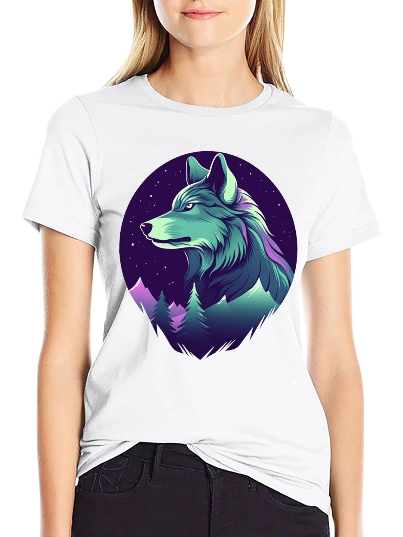 Wolf Mountain Graphic Tee - Black Crew Neck
