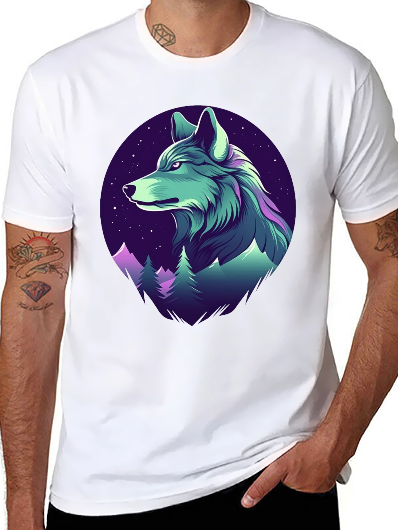Wolf Mountain Graphic Tee - Black Crew Neck
