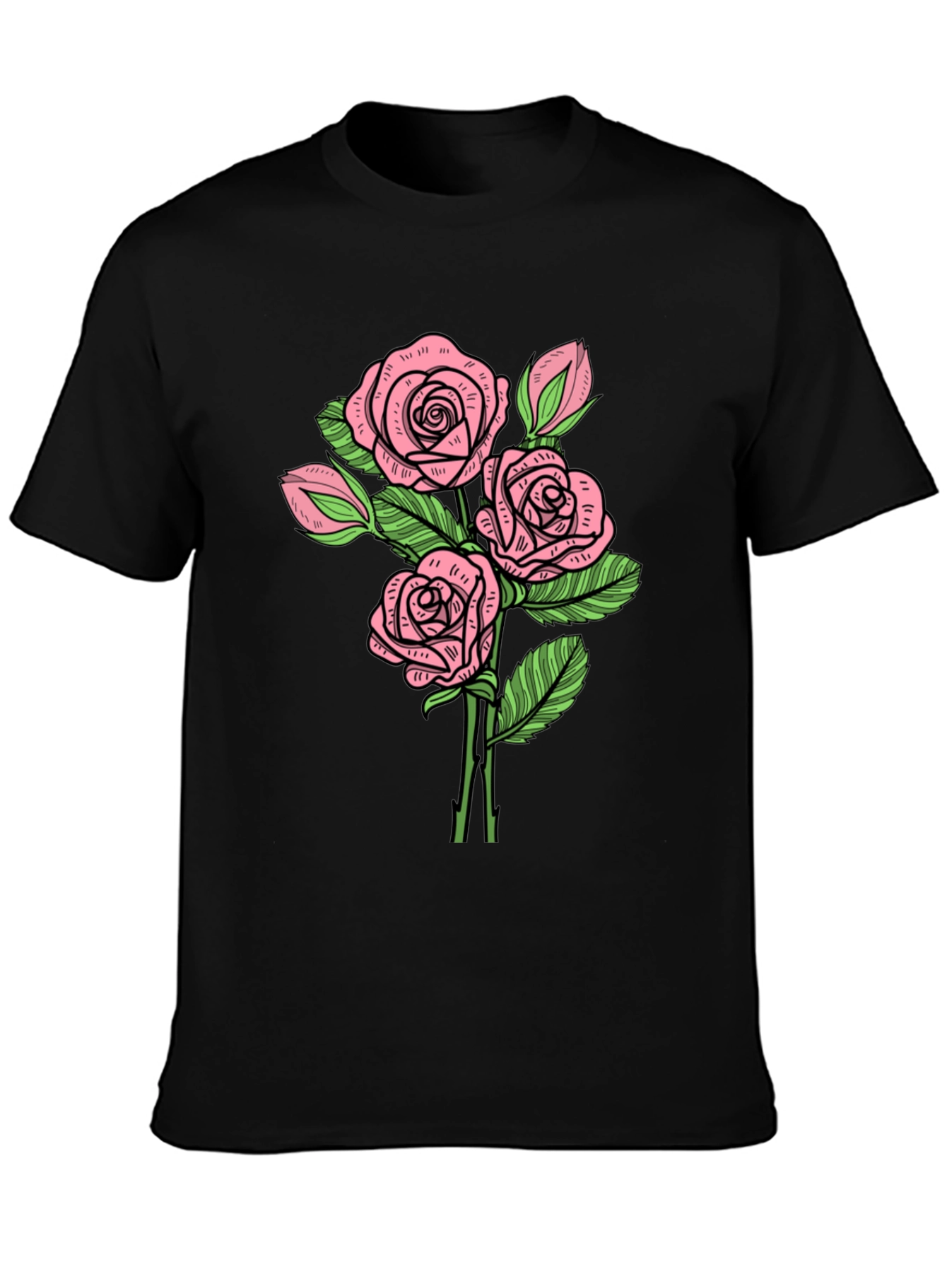Floral Rose Print Crew Neck T-Shirt