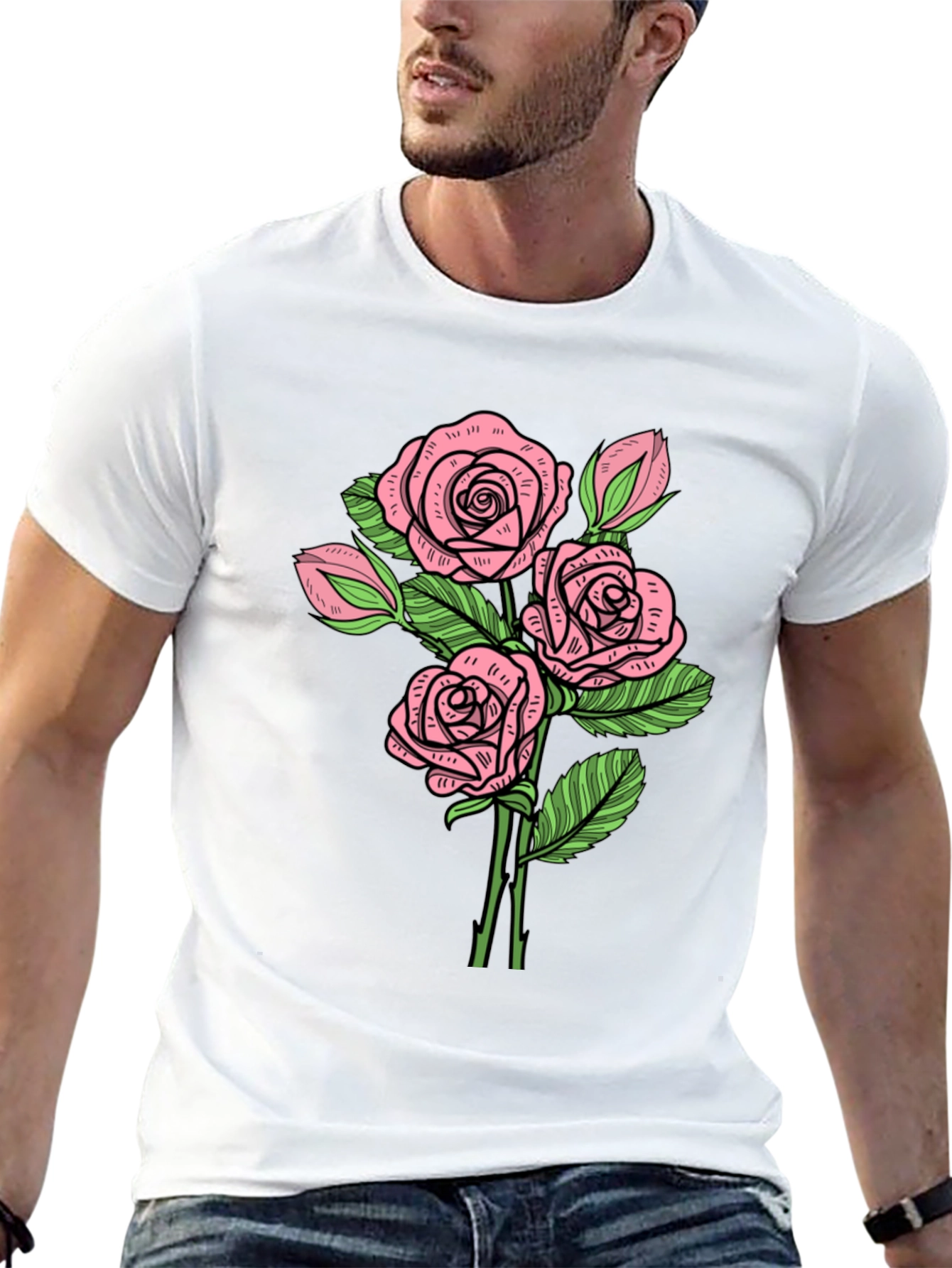 Floral Rose Print Crew Neck T-Shirt