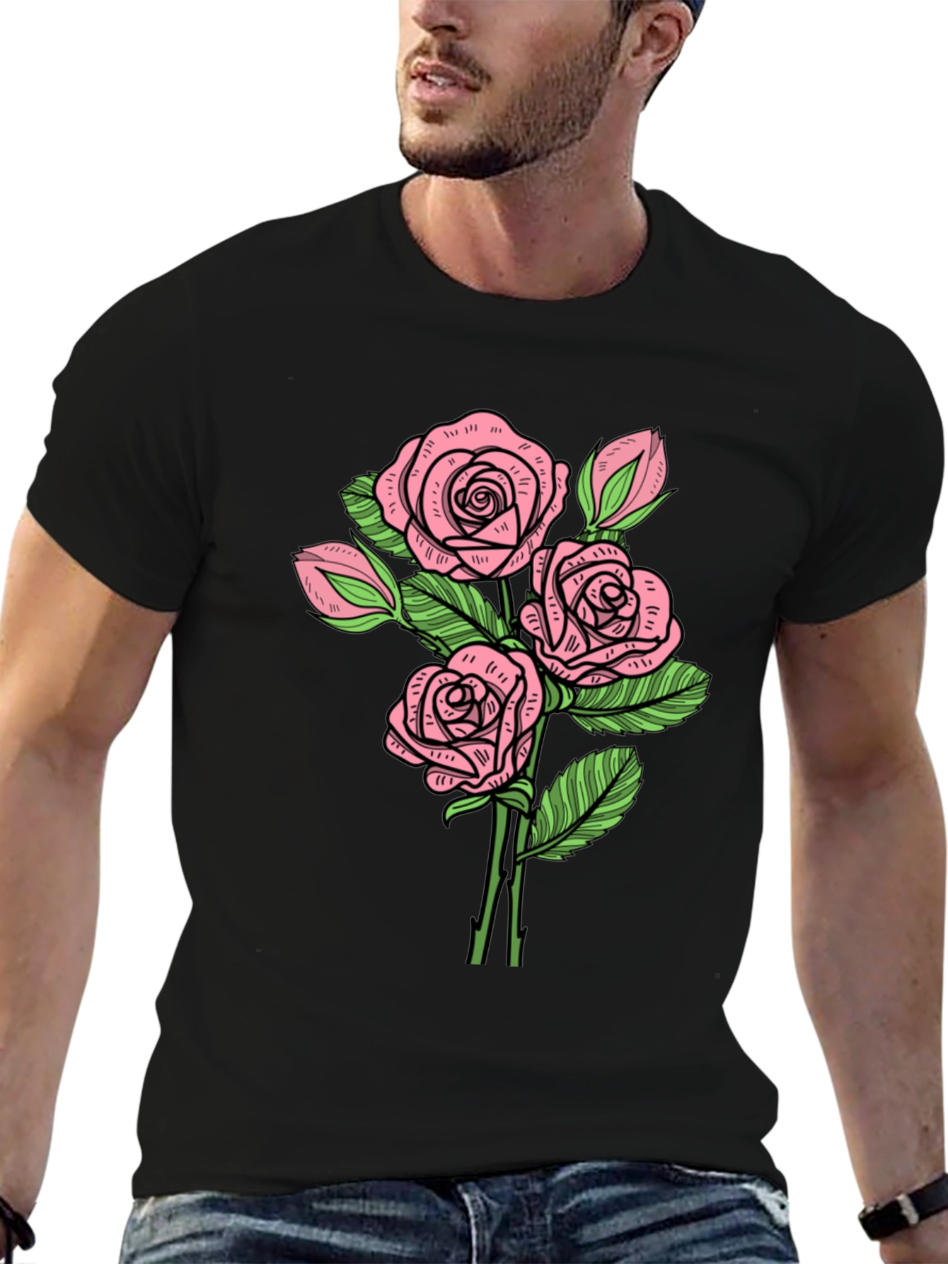 Floral Rose Print Crew Neck T-Shirt