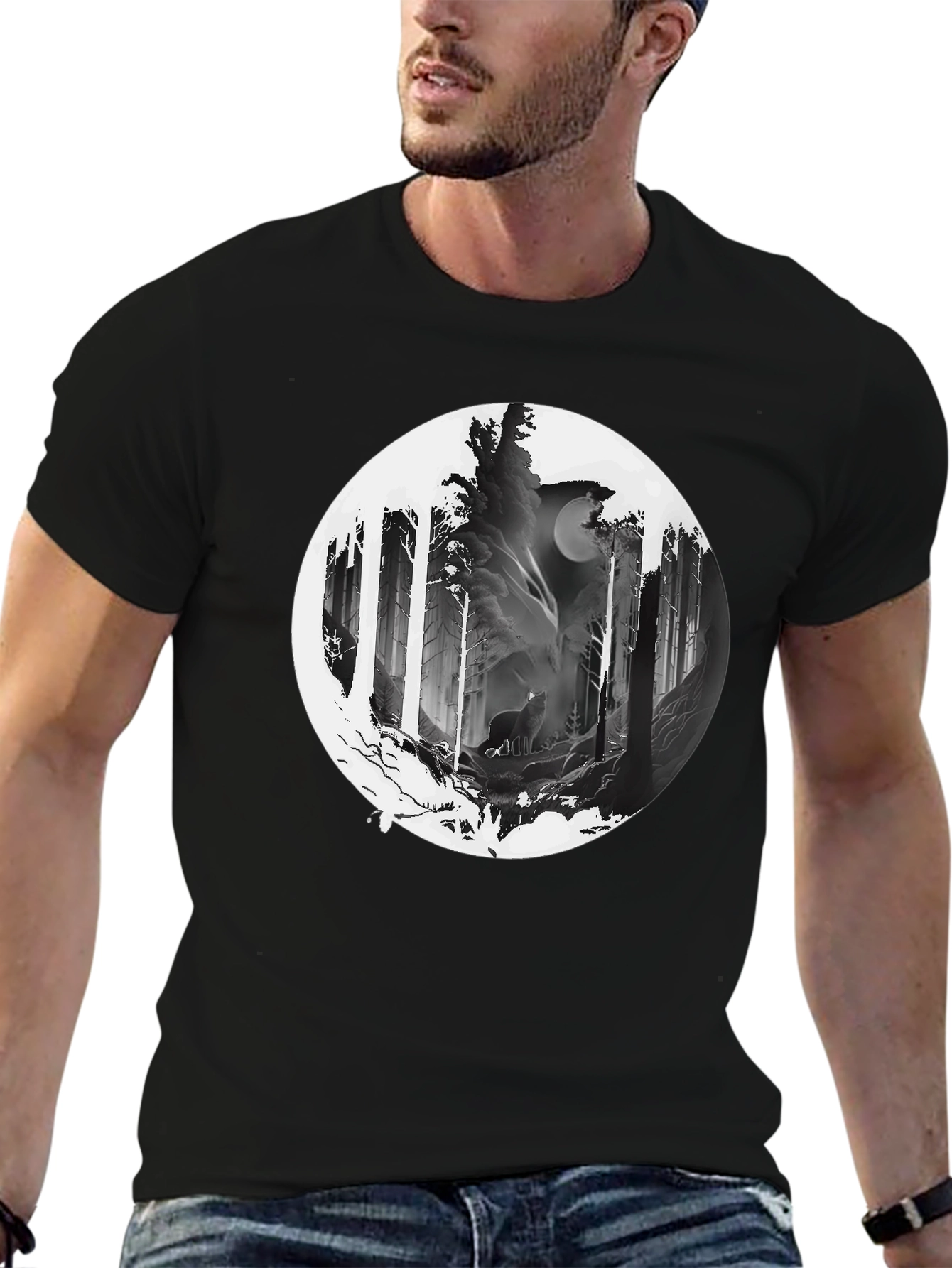 Wolf Moon Forest Graphic Tee - Black