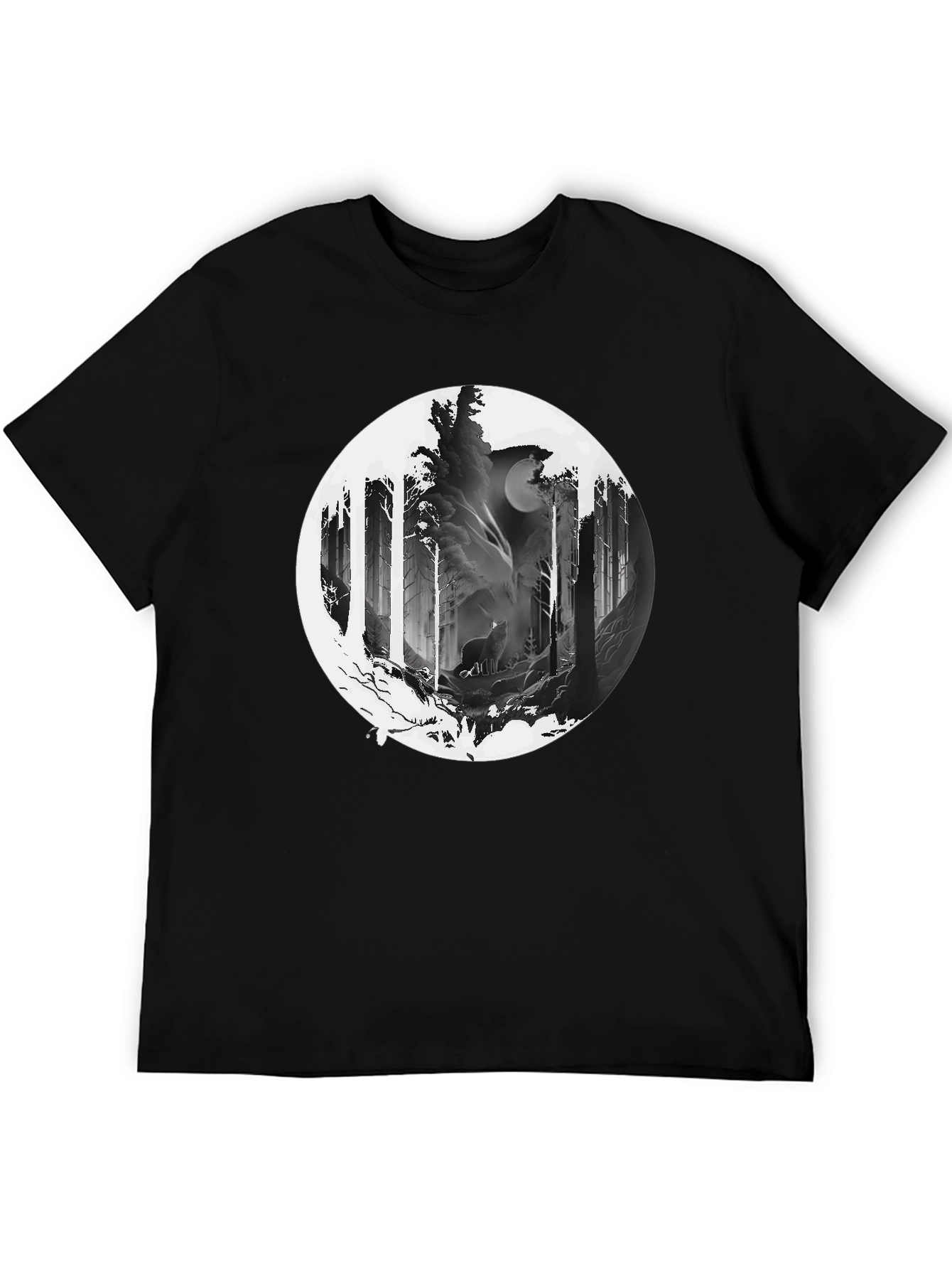 Wolf Moon Forest Graphic Tee - Black