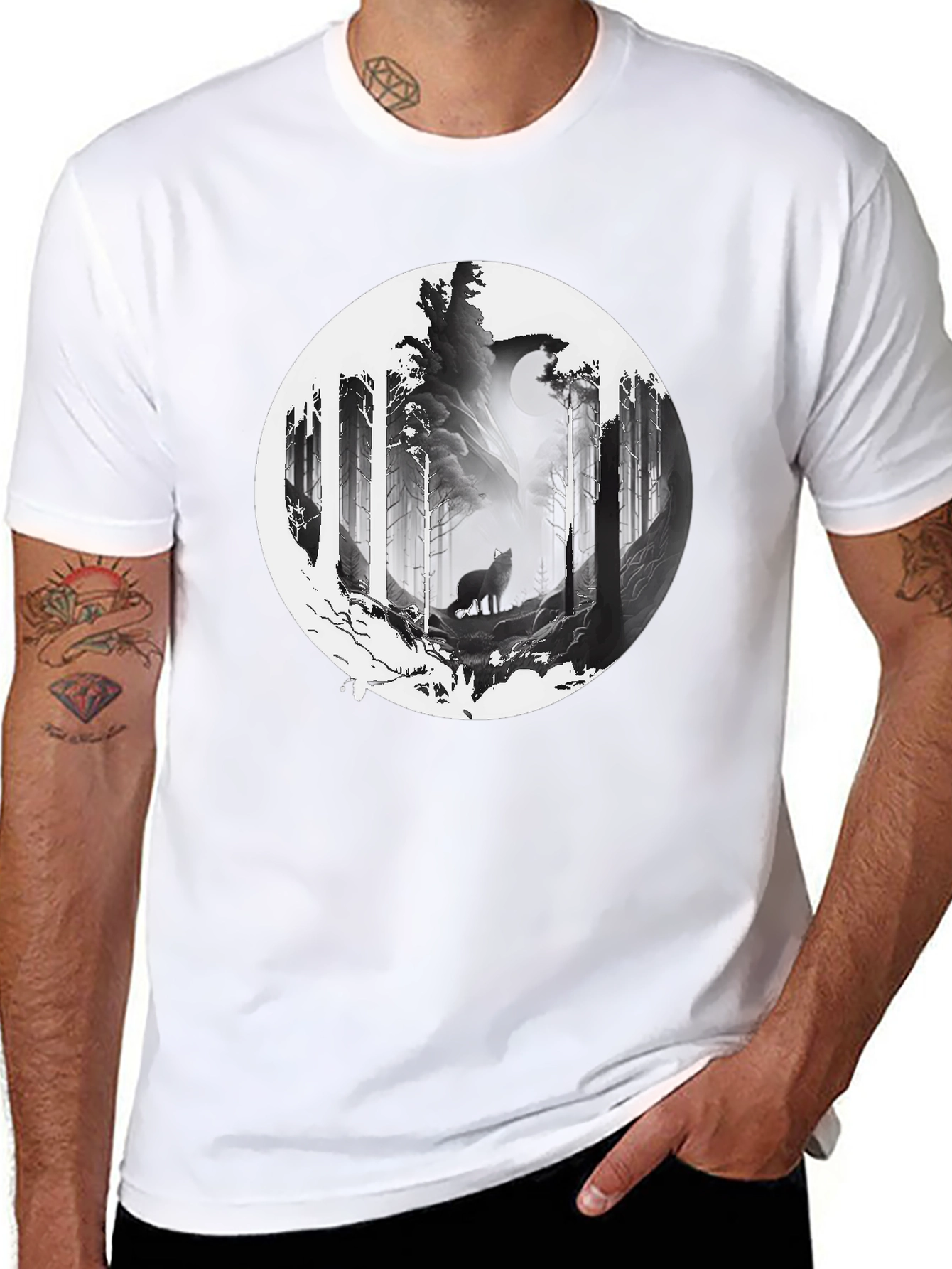 Wolf Moon Forest Graphic Tee - Black