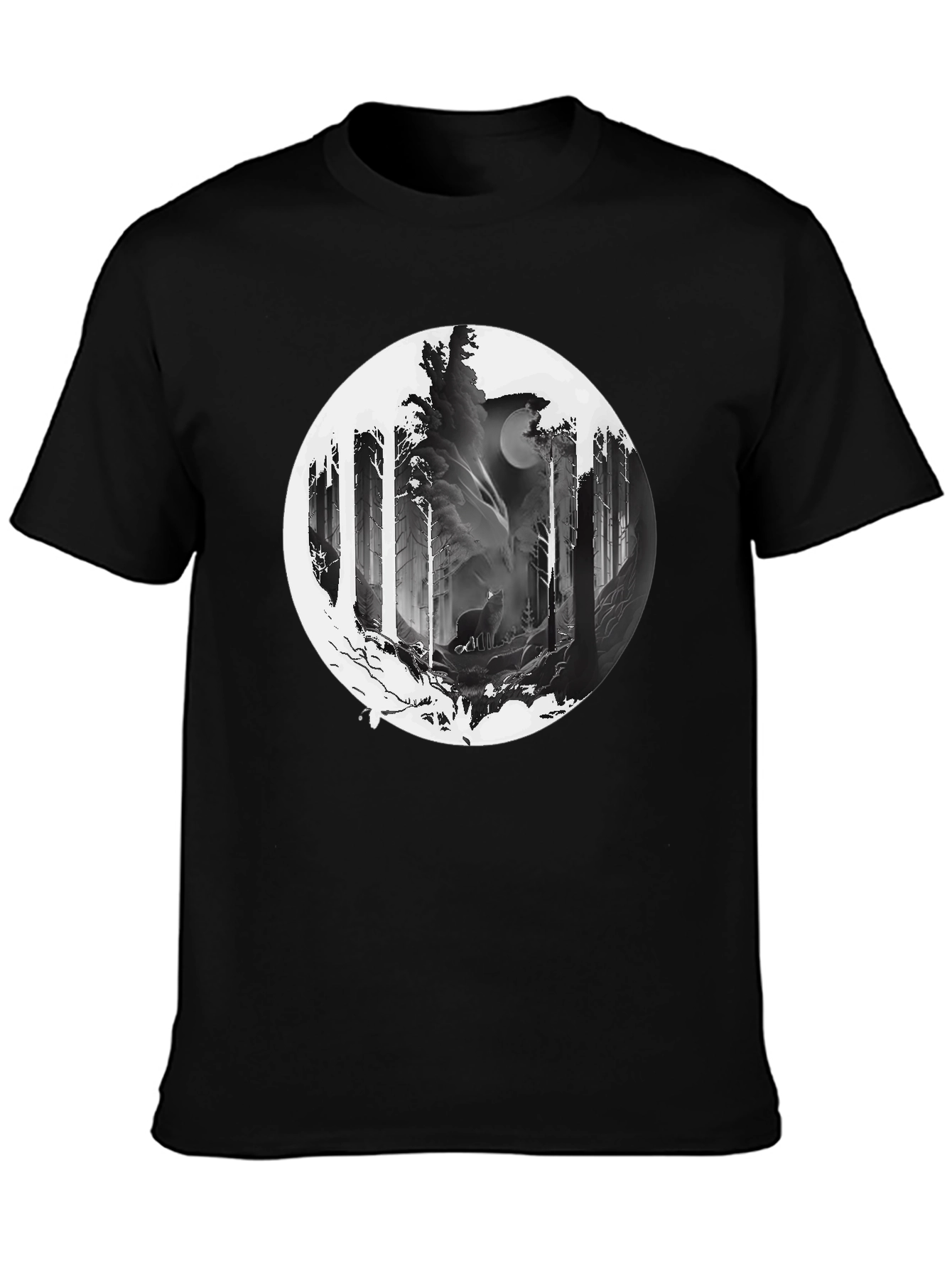 Wolf Moon Forest Graphic Tee - Black