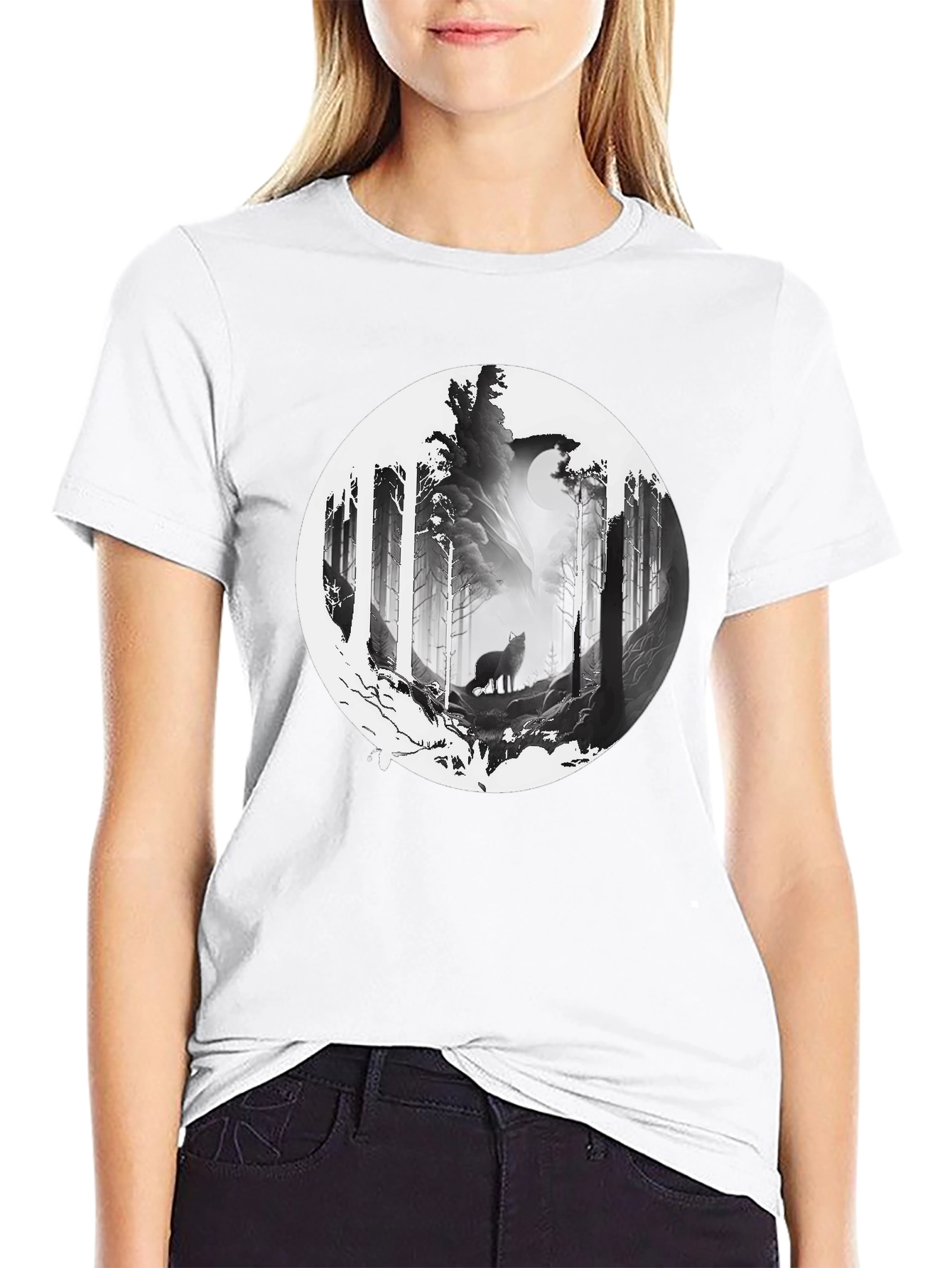 Wolf Moon Forest Graphic Tee - Black