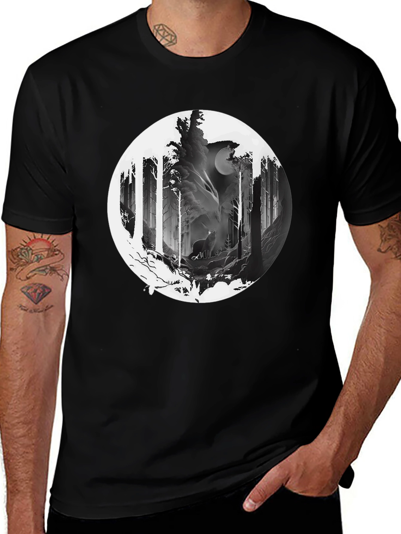 Wolf Moon Forest Graphic Tee - Black