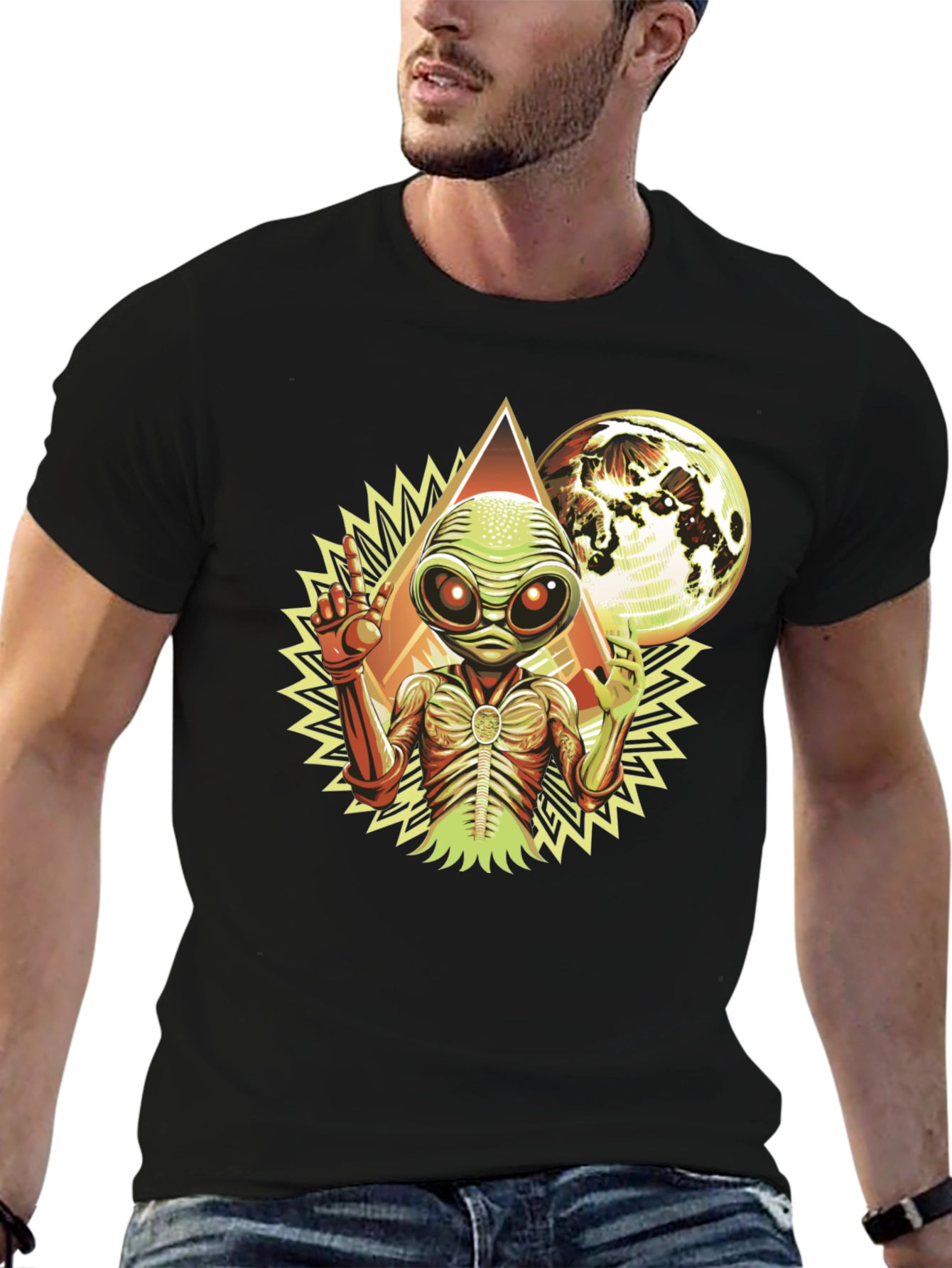 Alien Graphic Tee - Black Cotton Blend