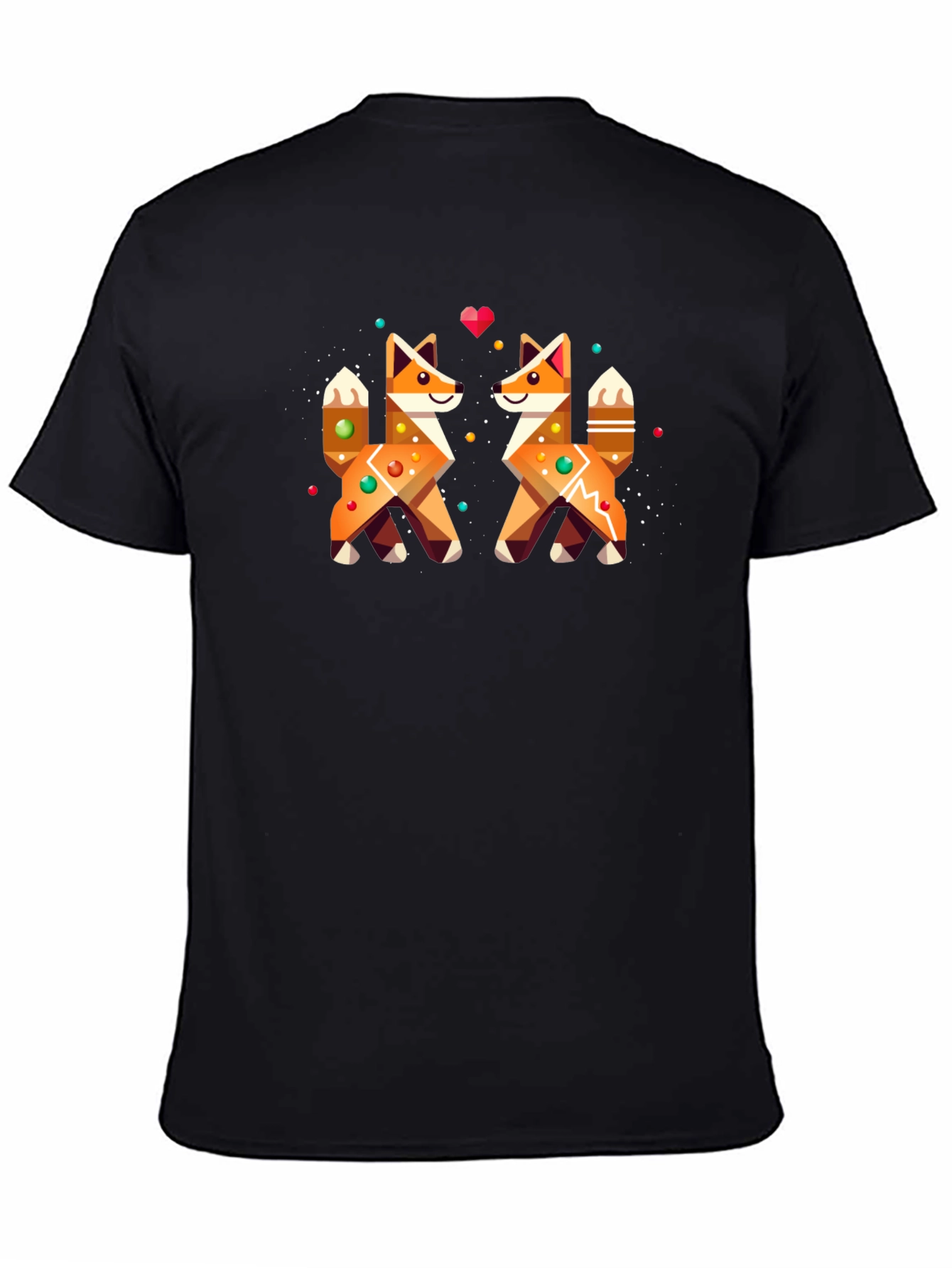 Geometric Fox Love Graphic Black T-Shirt