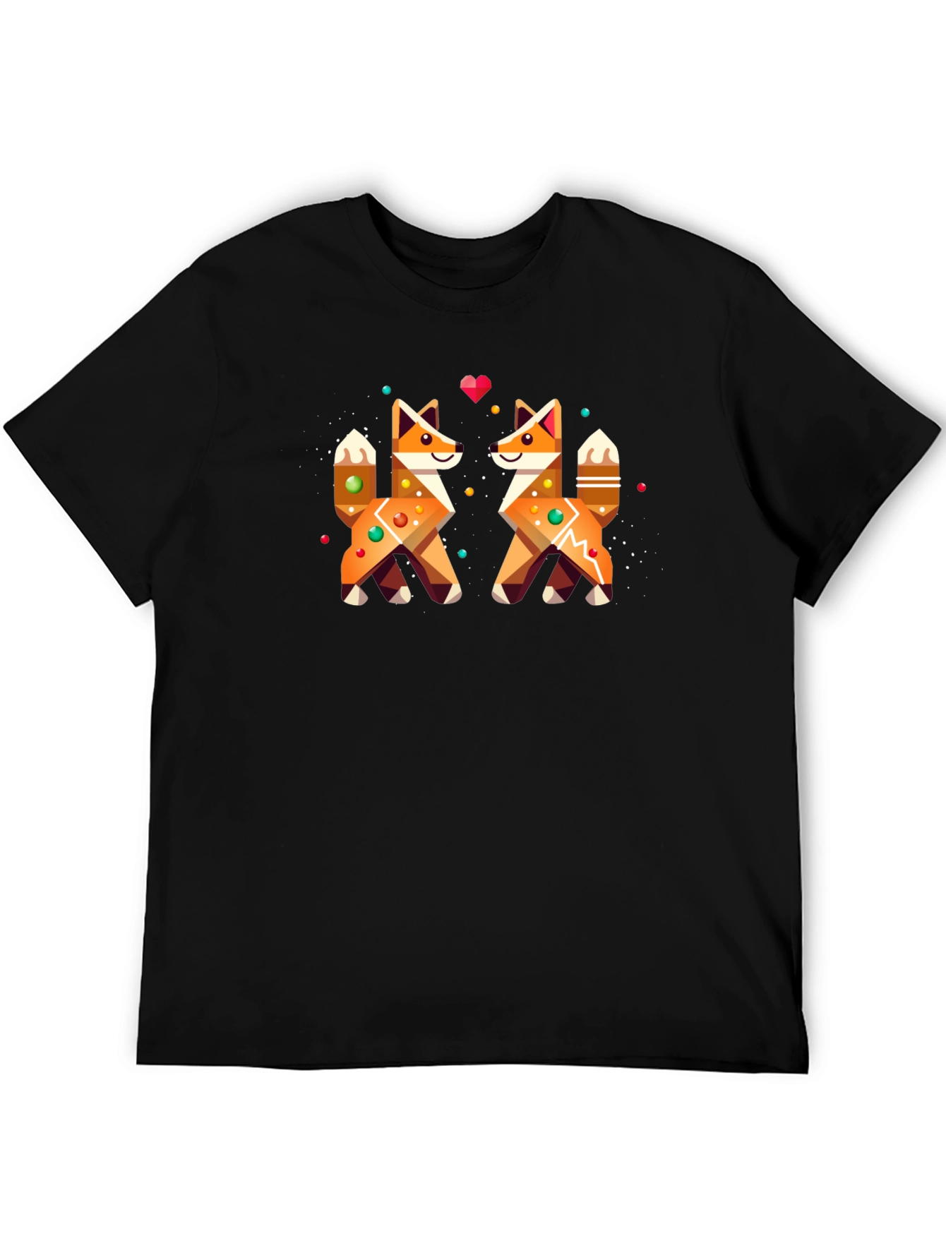 Geometric Fox Love Graphic Black T-Shirt