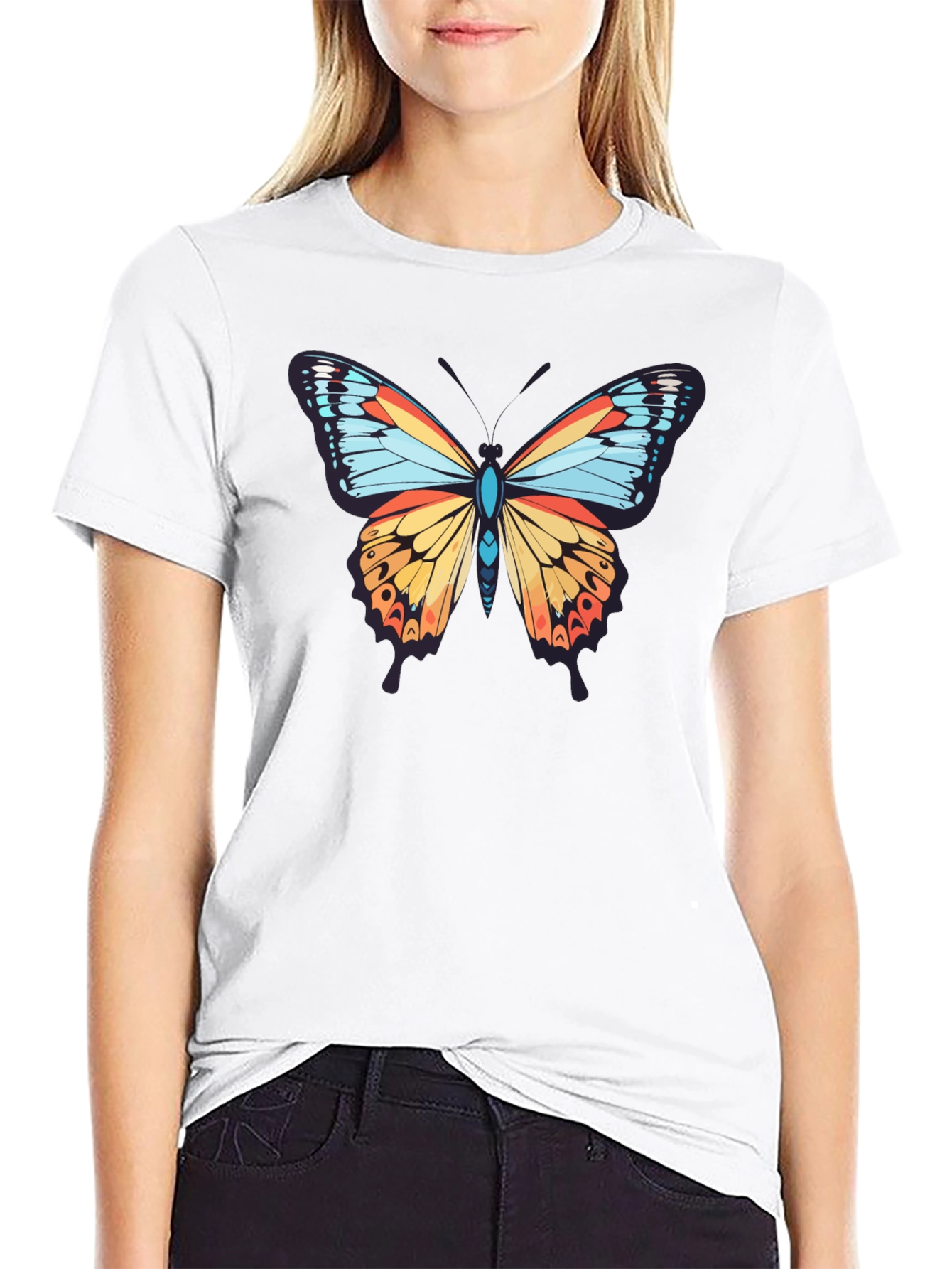 Butterfly Graphic Print Crew Neck T-Shirt