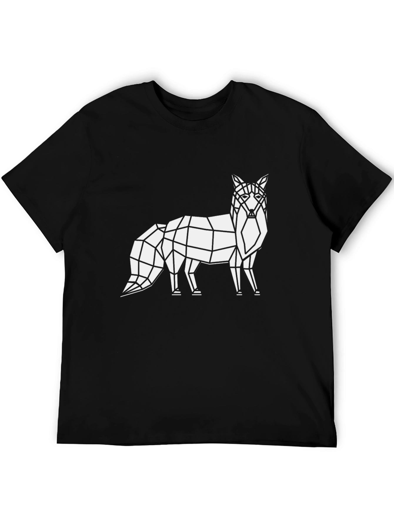 Geometric Fox Graphic Tee - Black Cotton T-Shirt