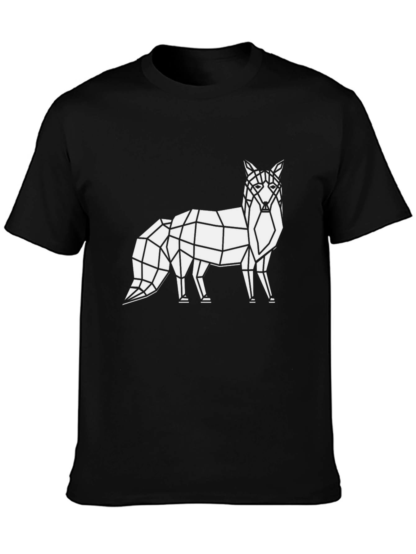 Geometric Fox Graphic Tee - Black Cotton T-Shirt