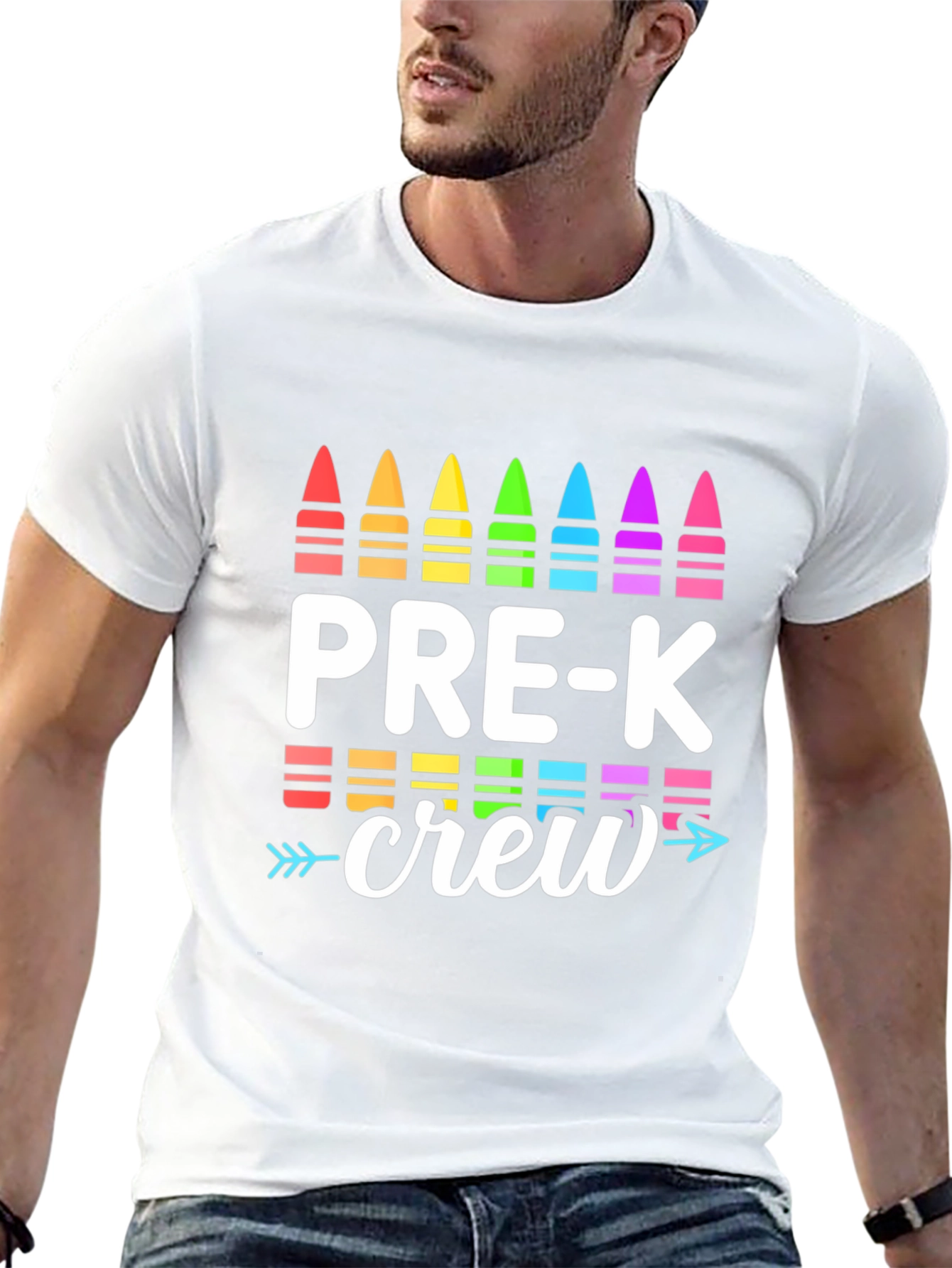 Pre-K Crew Teacher Shirt Rainbow Crayon Design