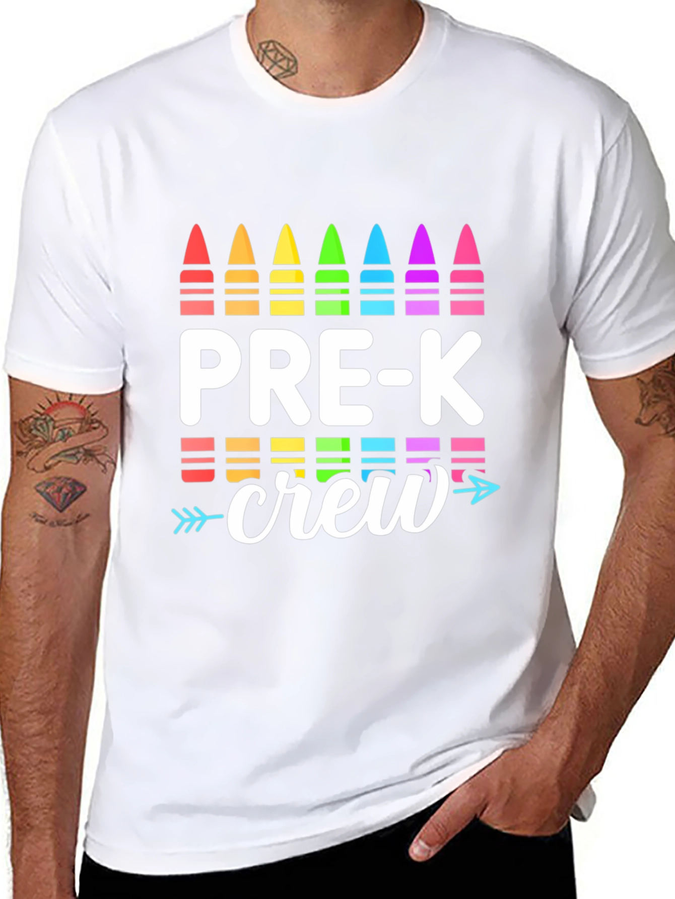 Pre-K Crew Teacher Shirt Rainbow Crayon Design