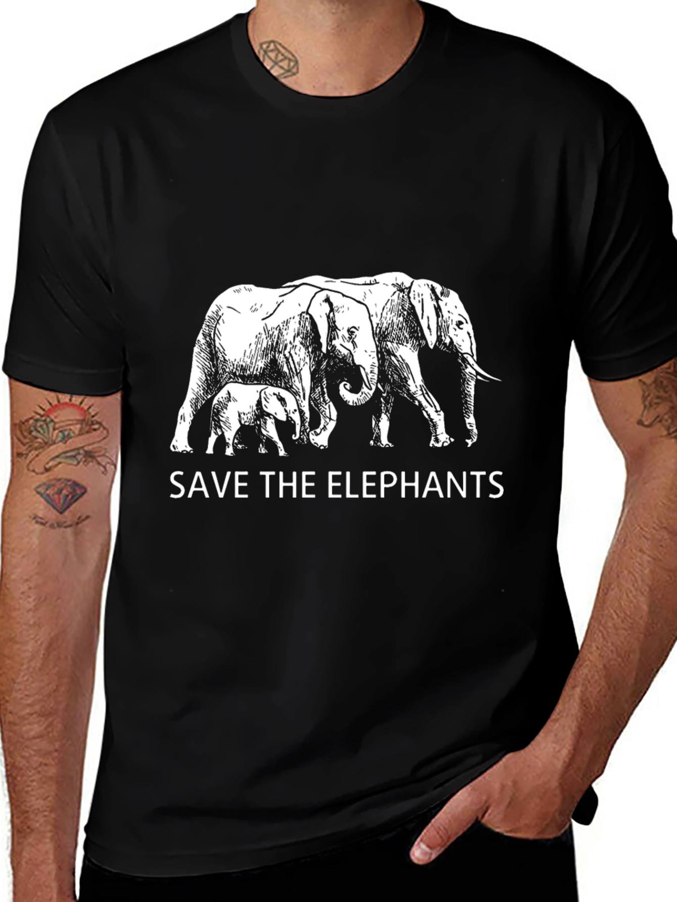 Save the Elephants Graphic Tee - Black Cotton