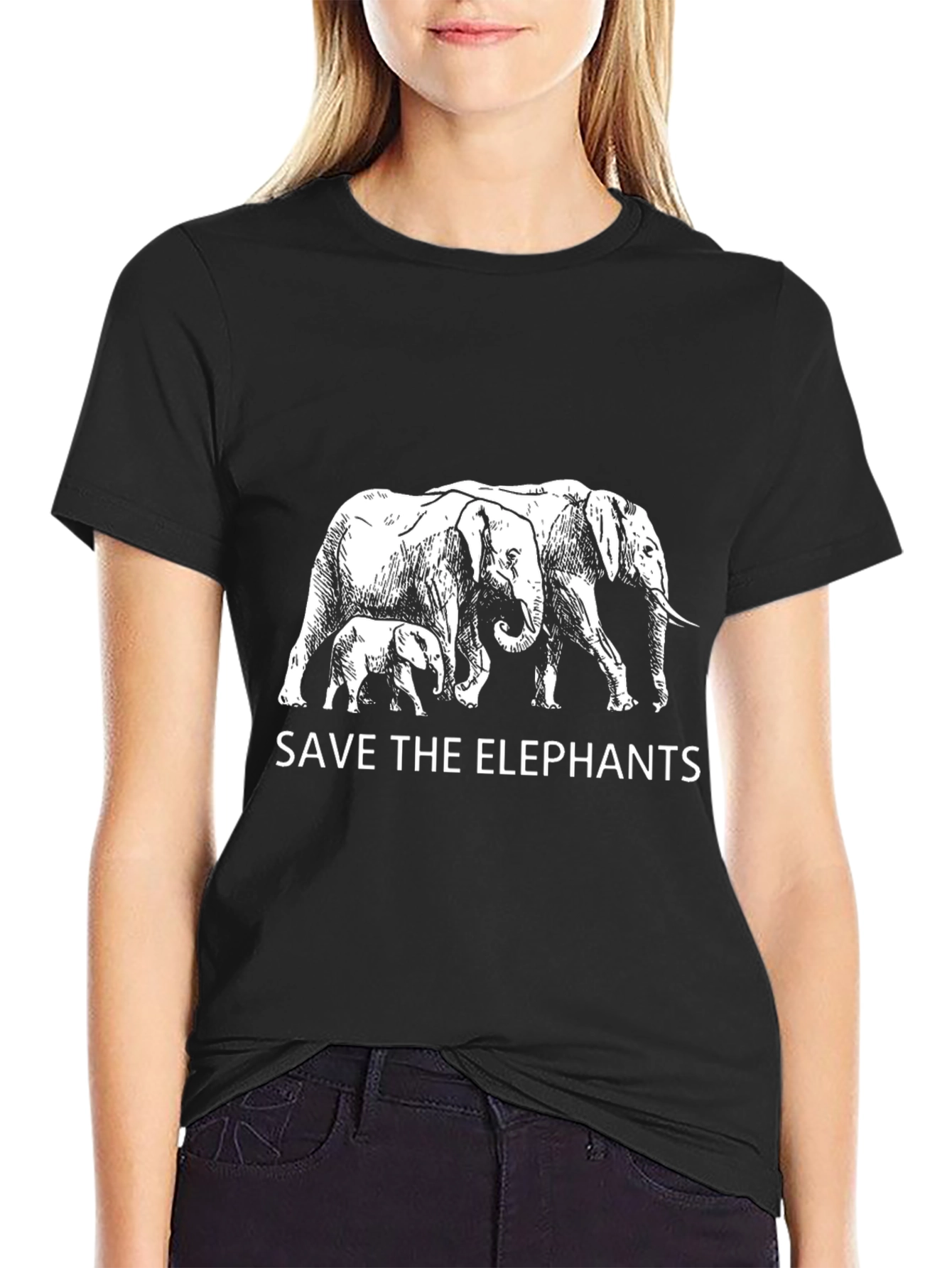 Save the Elephants Graphic Tee - Black Cotton