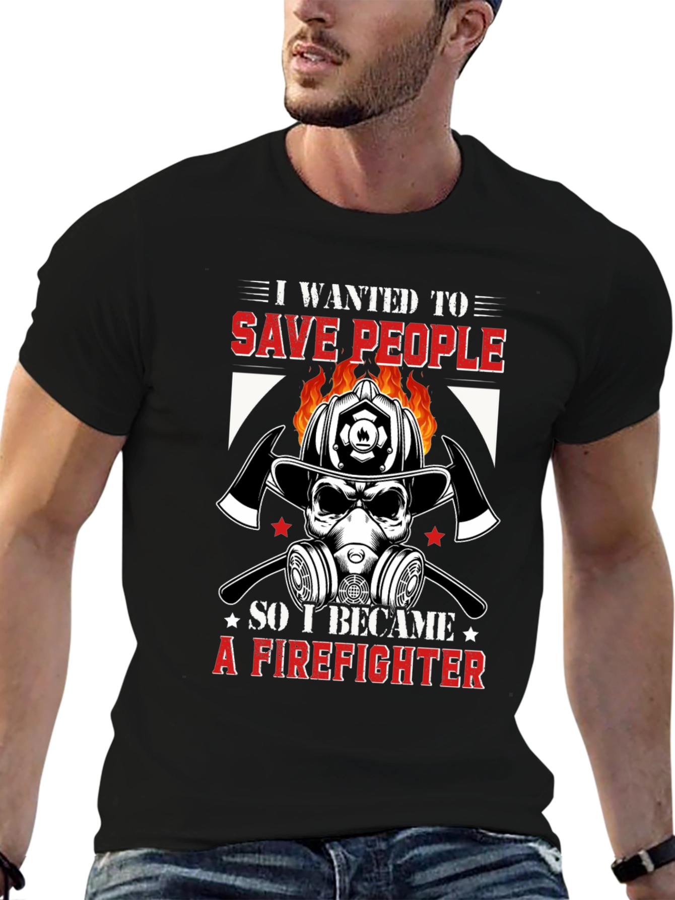 Firefighter Save People T-Shirt Black