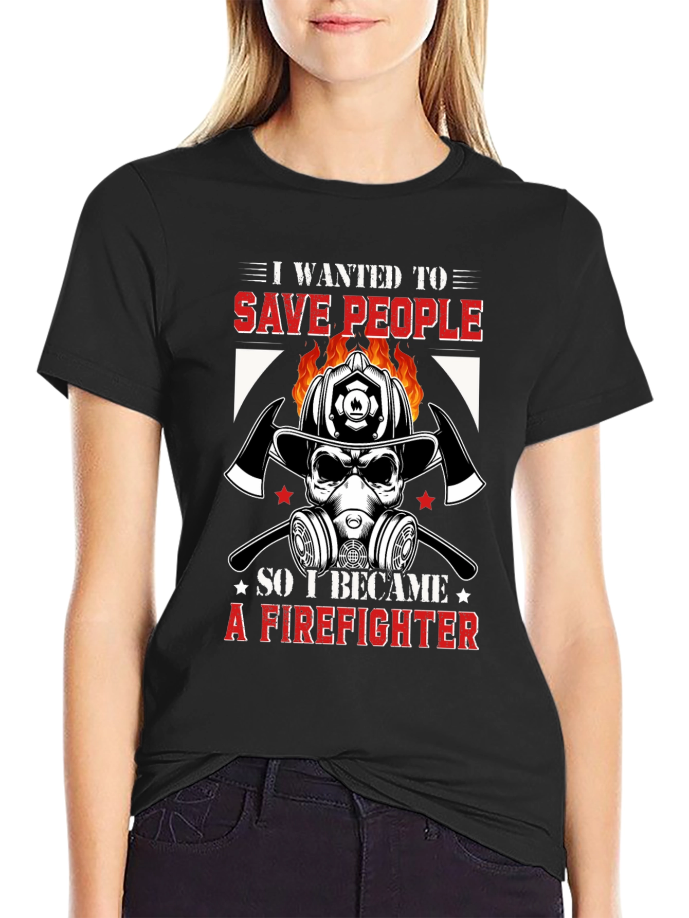 Firefighter Save People T-Shirt Black