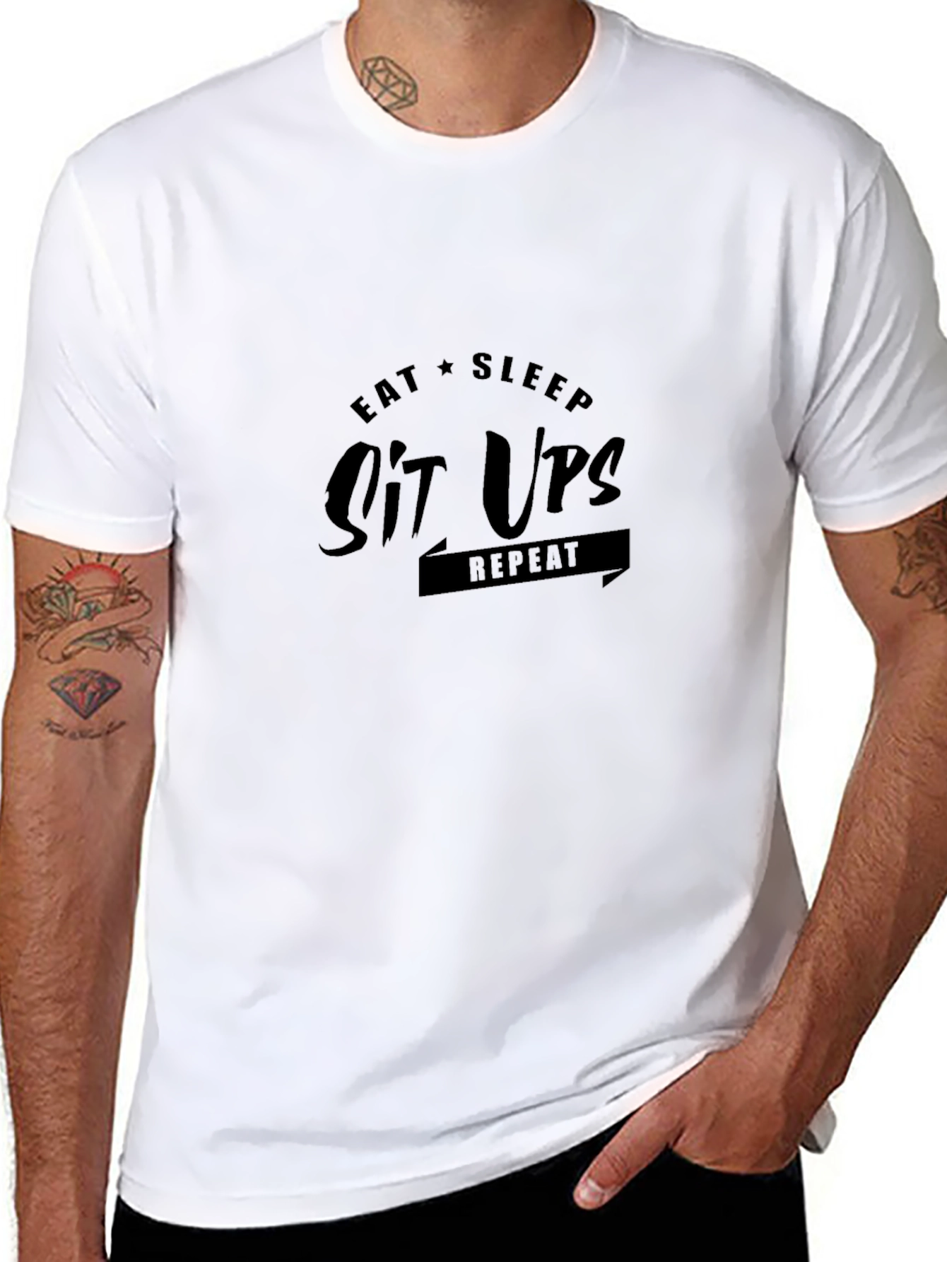 Eat Sleep Sit Ups Repeat Black T-Shirt