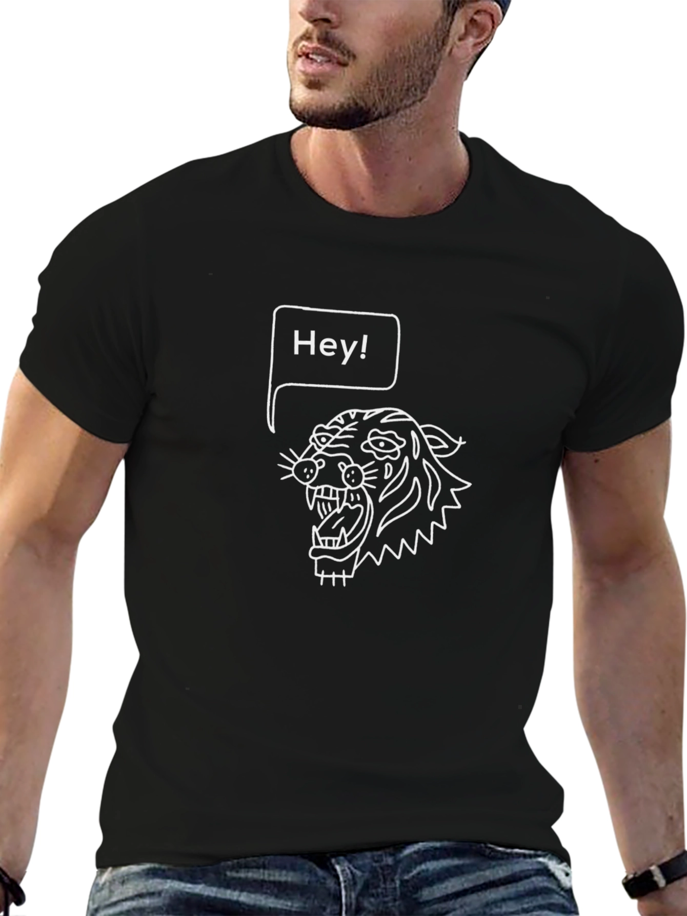 Cool Tiger Hey! Graphic Black T-Shirt