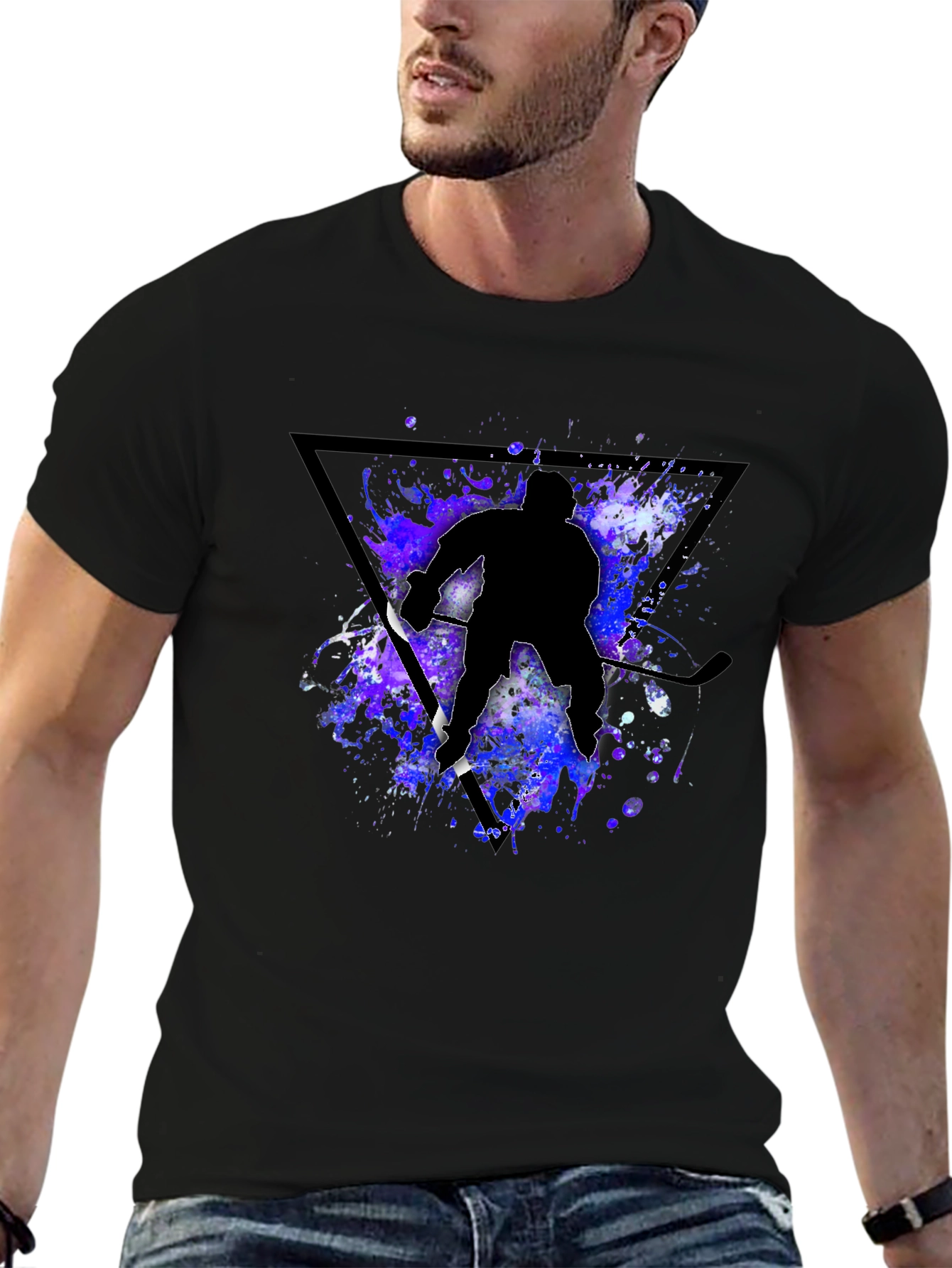 Hockey Player Silhouette T-Shirt - Black