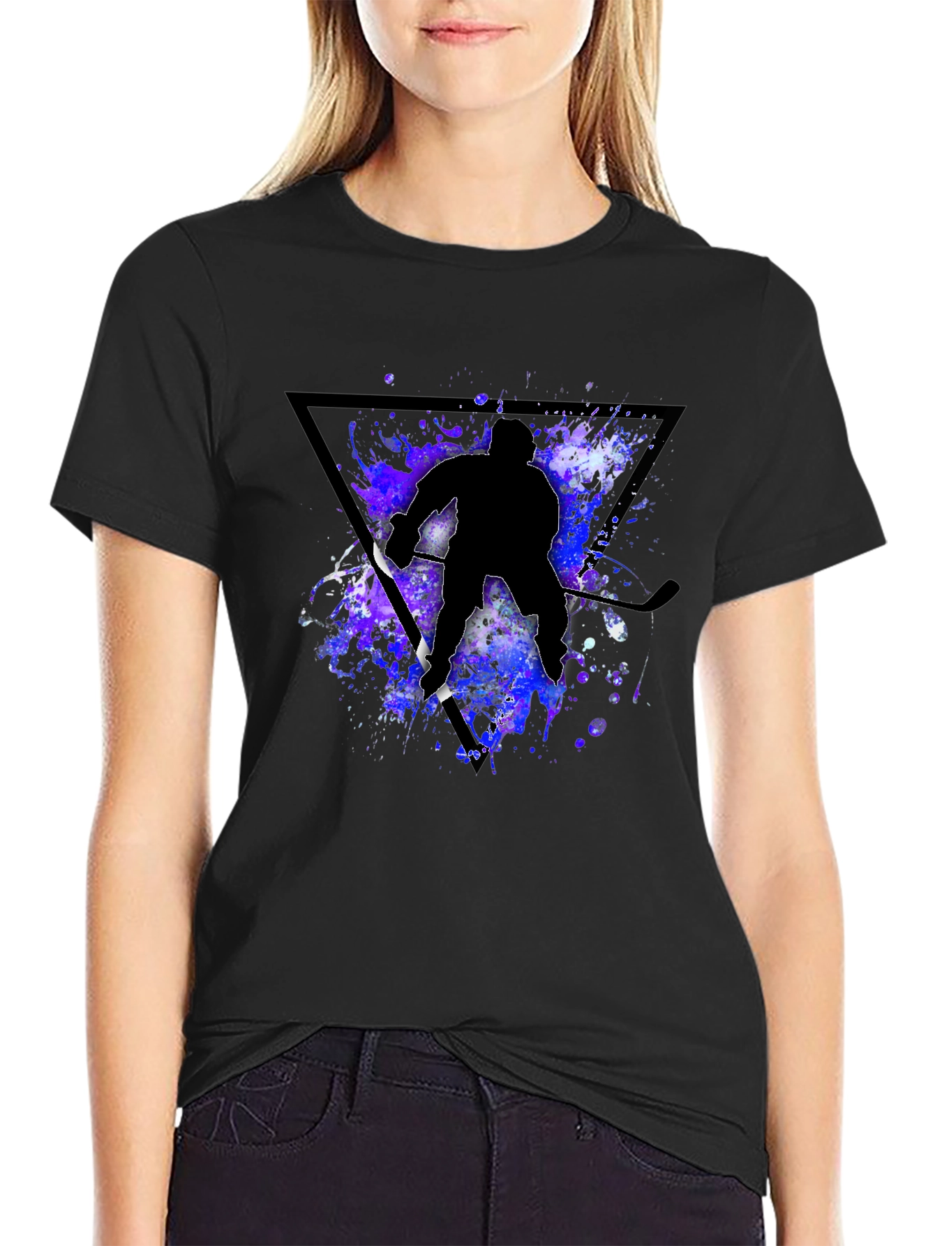 Hockey Player Silhouette T-Shirt - Black