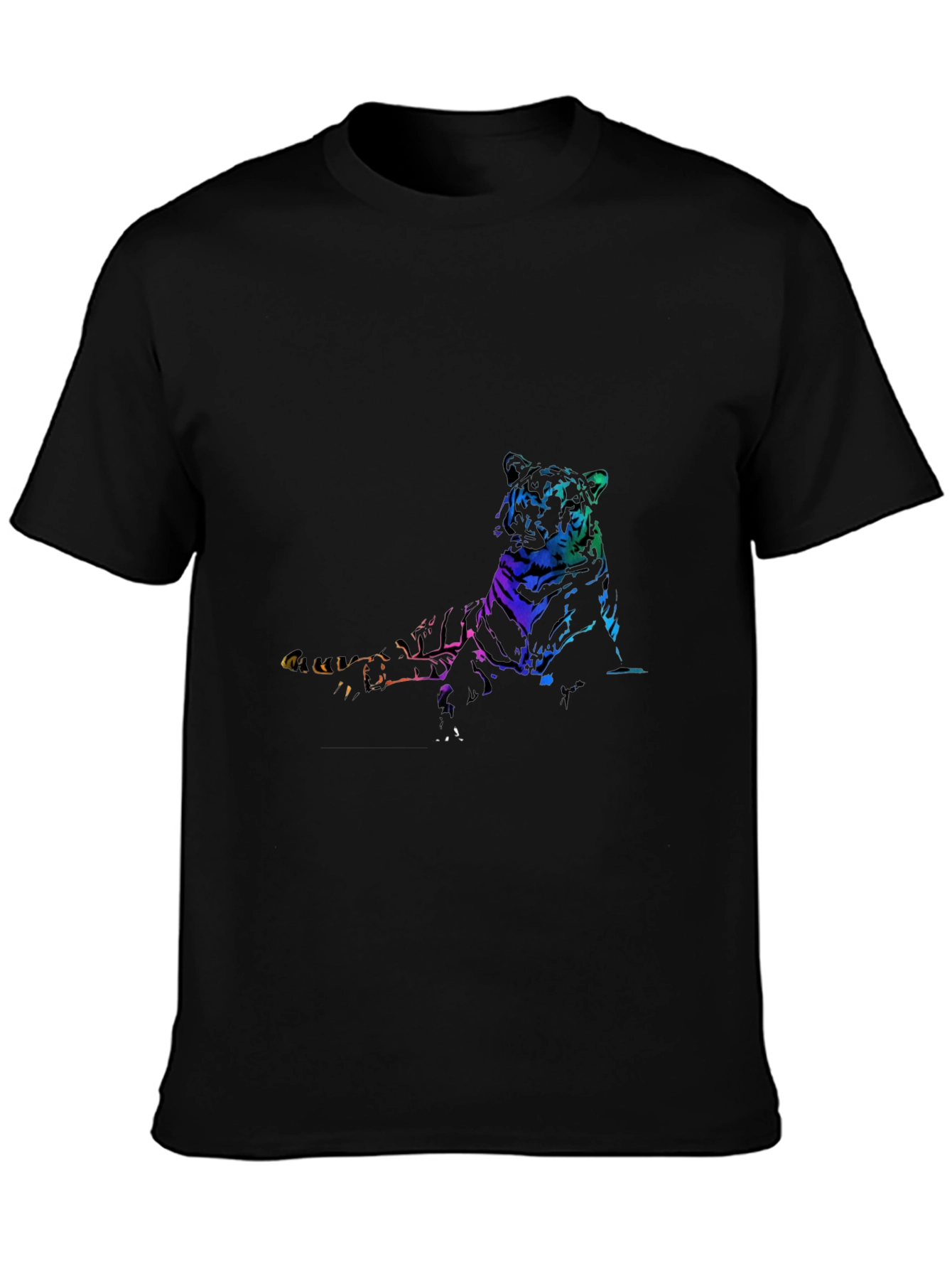 Rainbow Tiger Graphic Print Black T-Shirt