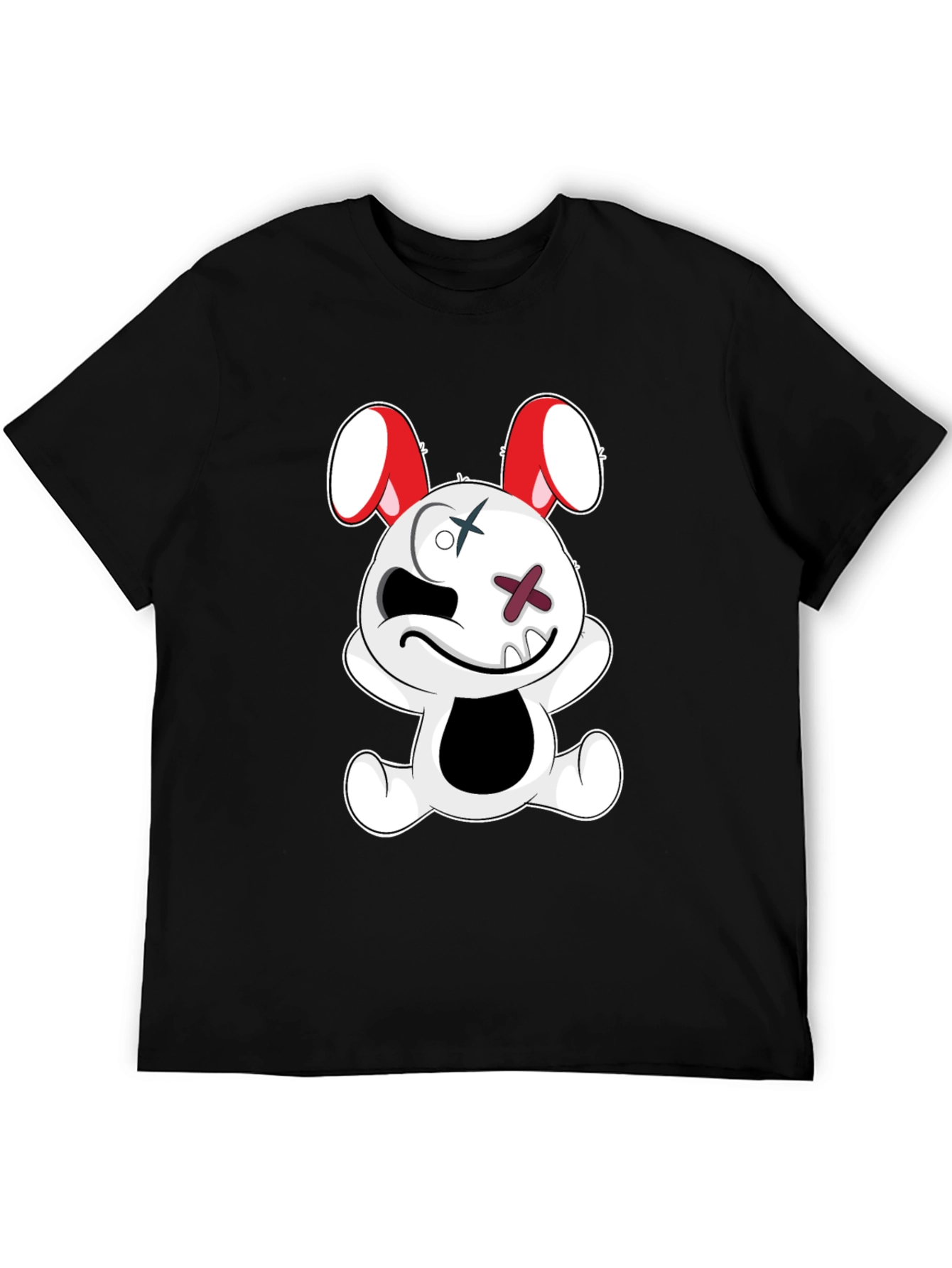 Black Tee with Cartoon Bunny Graphic