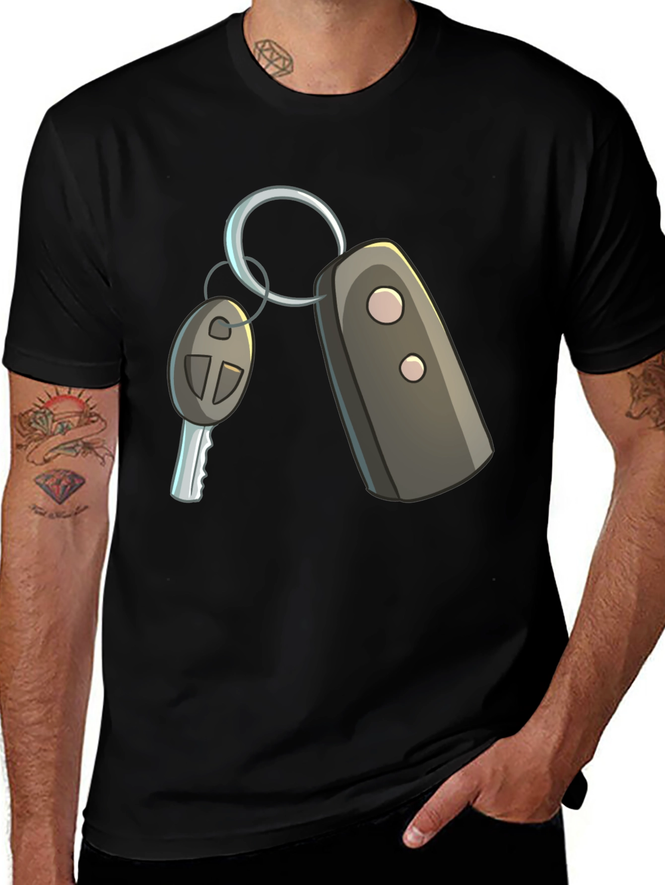 Cartoon Car Keys Graphic Tee - Black
