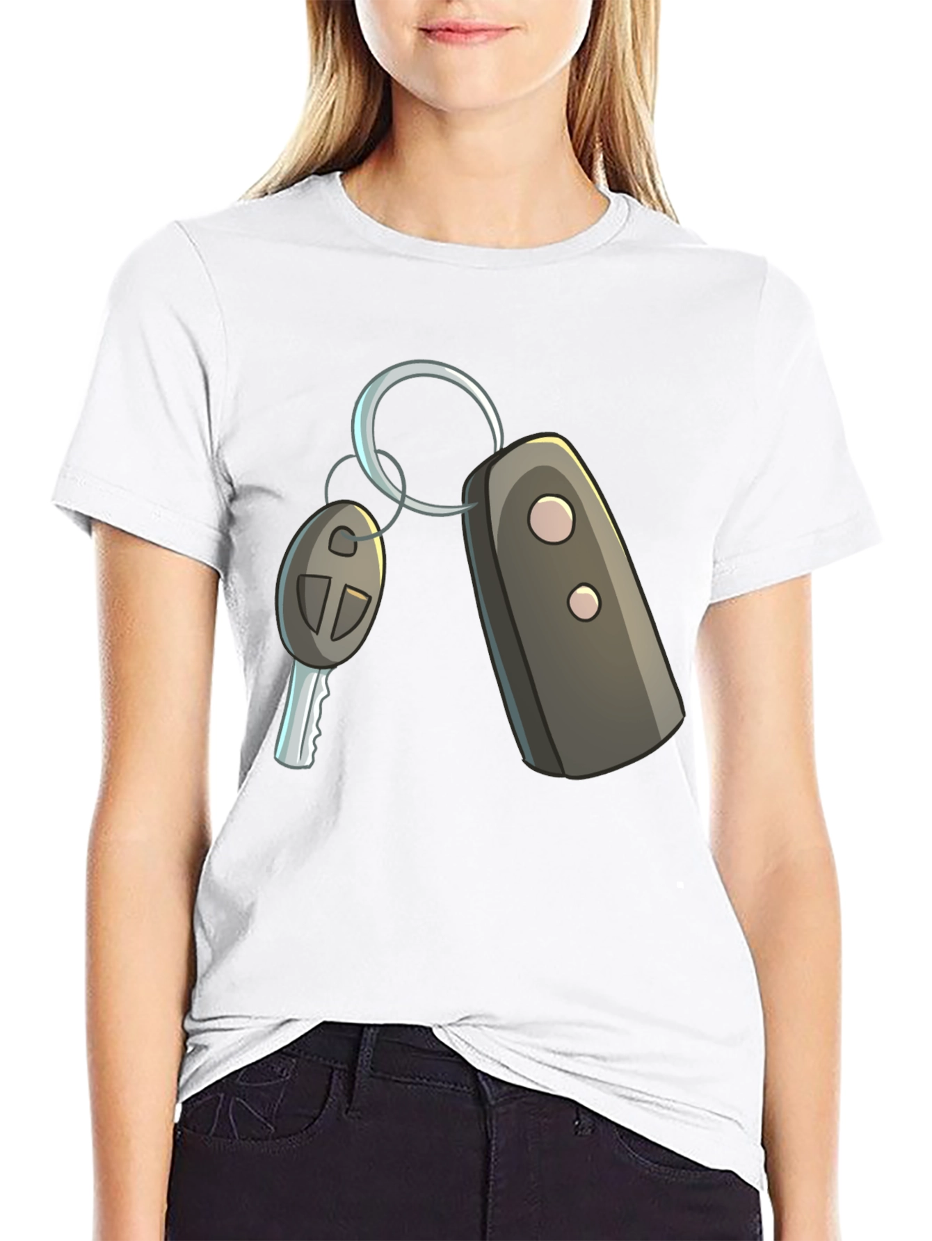 Cartoon Car Keys Graphic Tee - Black
