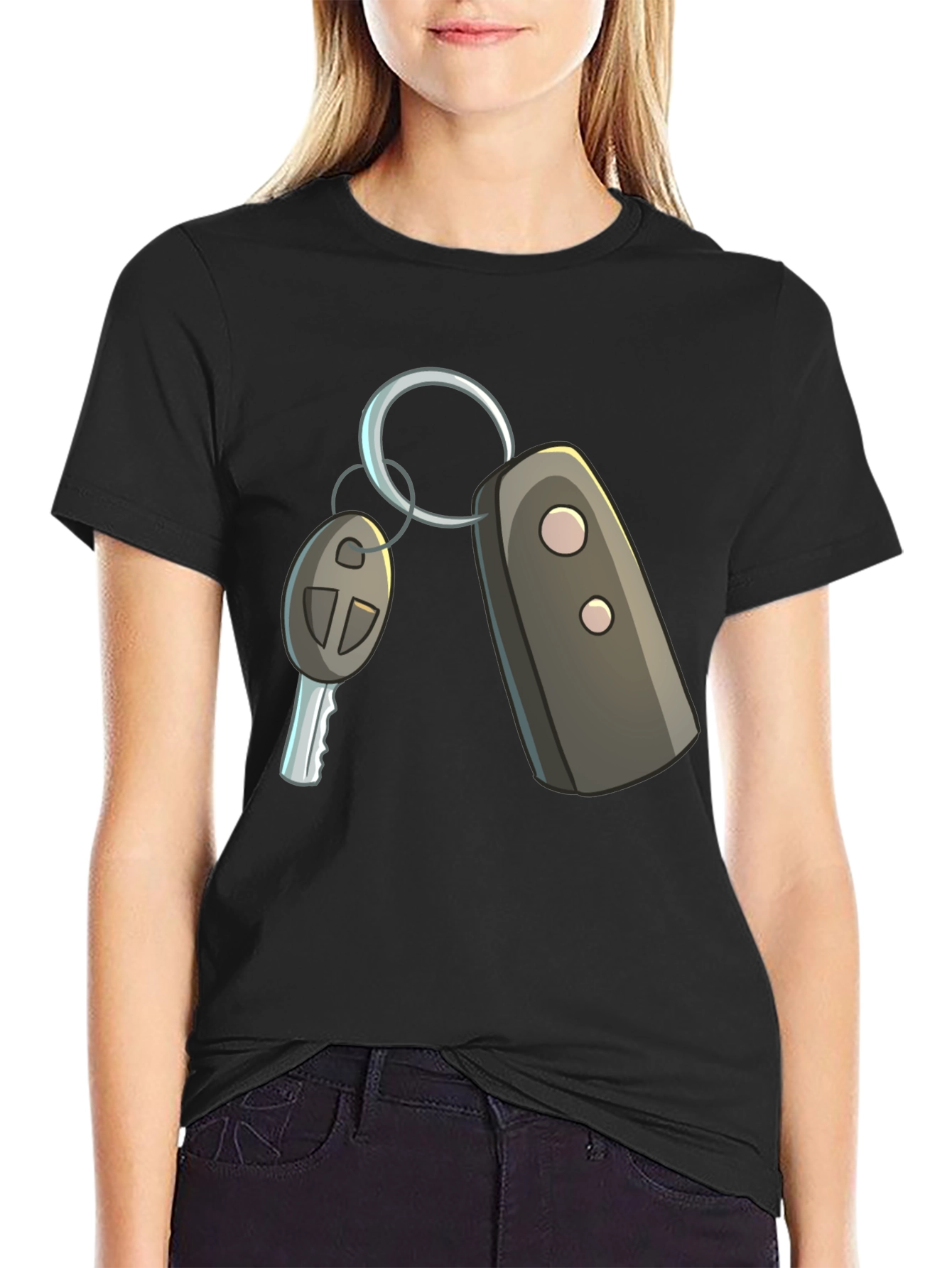 Cartoon Car Keys Graphic Tee - Black